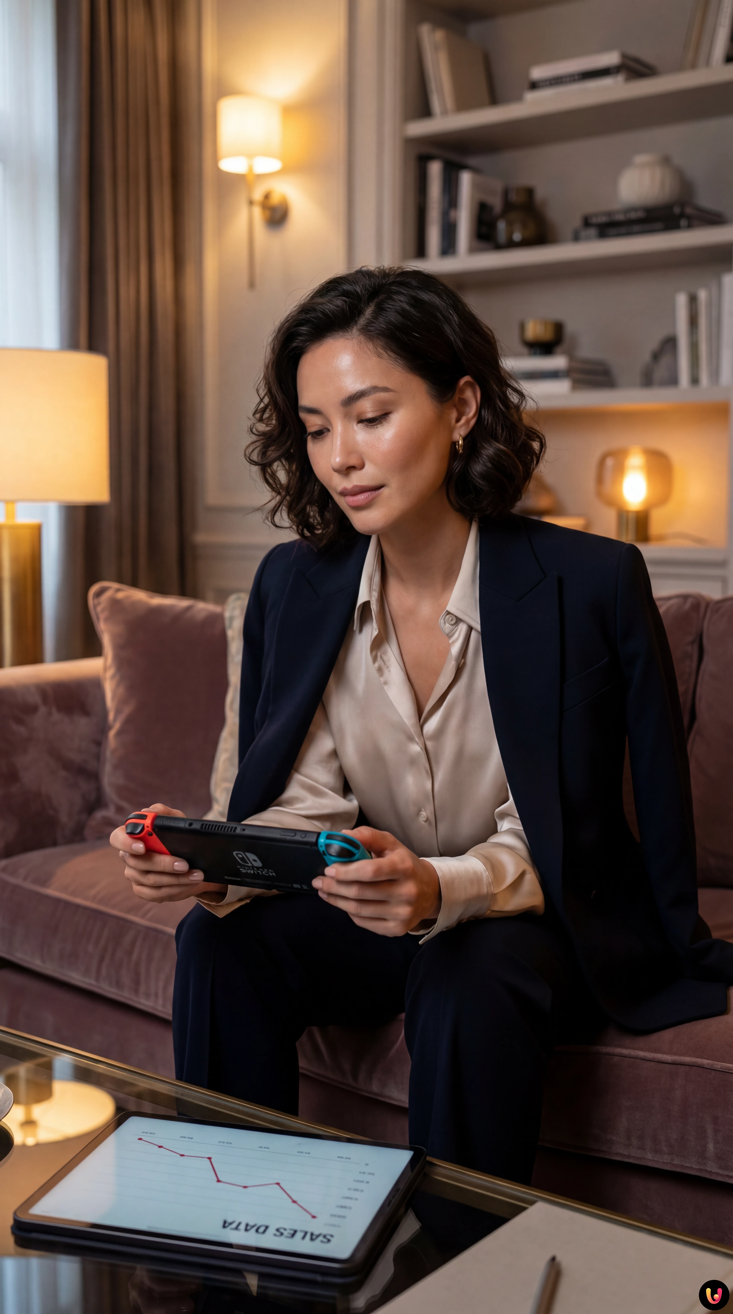 Console Nintendo Switch 2 in un contesto natalizio con grafici di vendita in calo