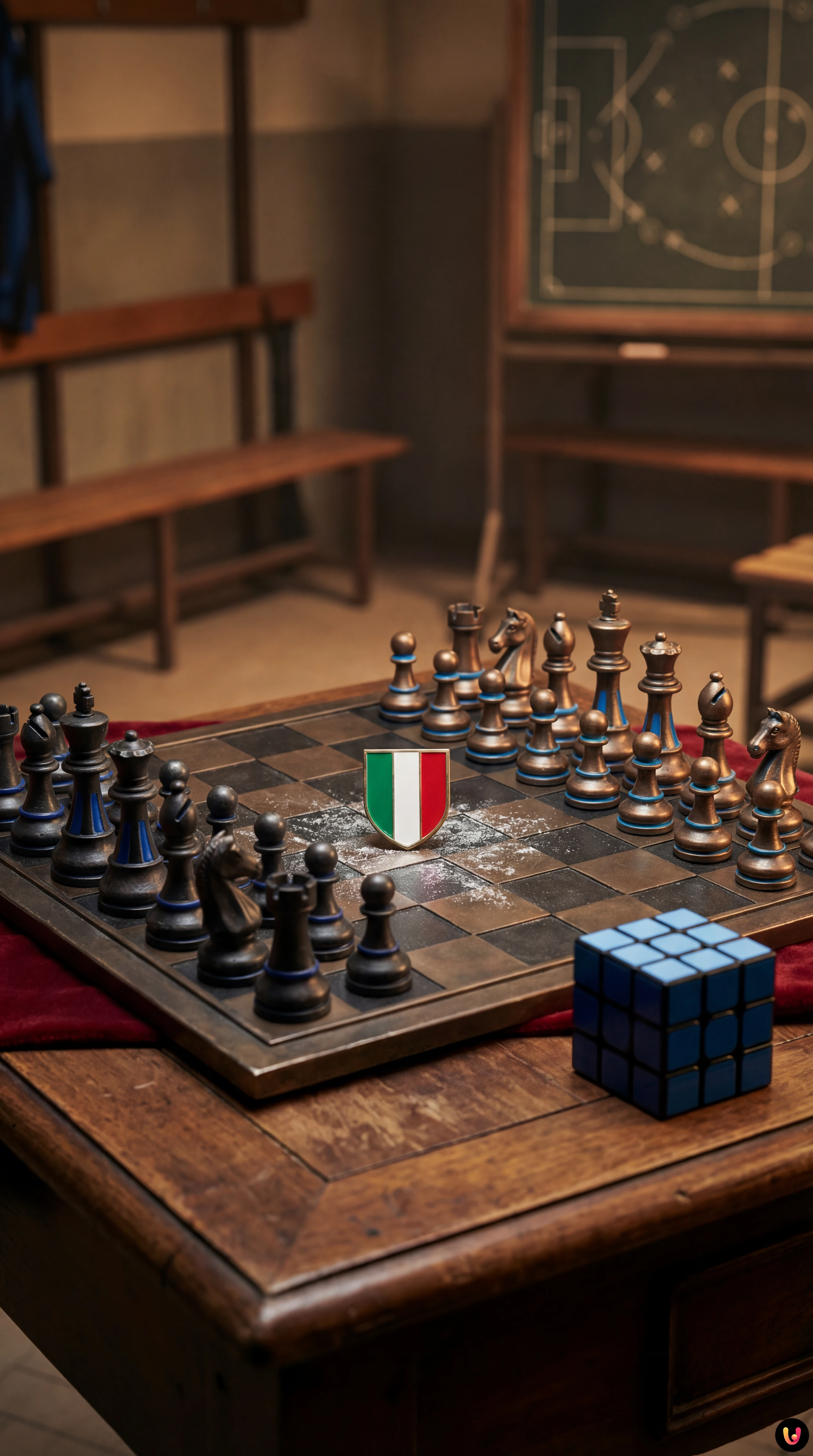 Primo piano di Cristian Chivu e Antonio Conte contro lo sfondo di San Siro.