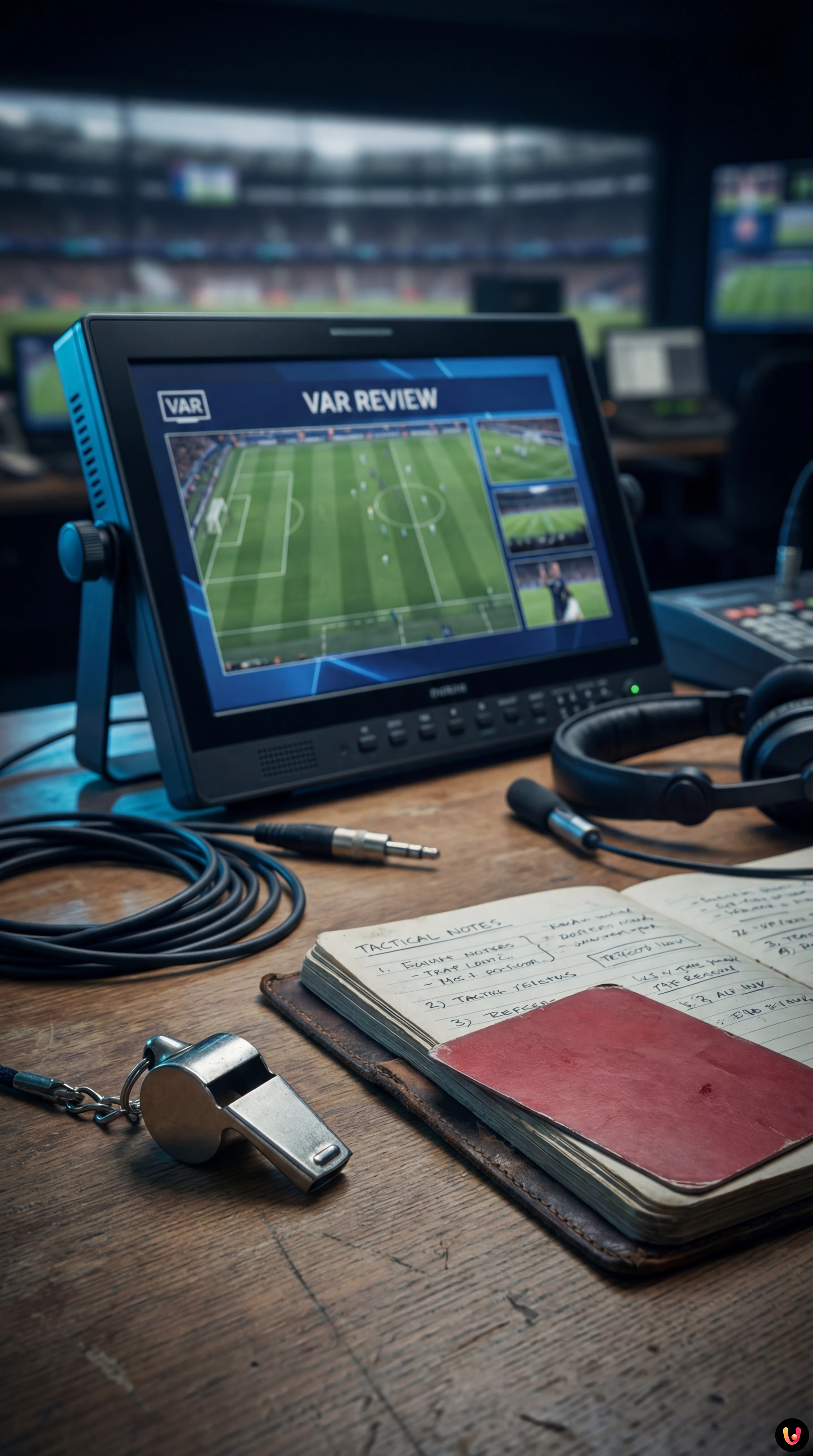 Arbitro di Serie A consulta il monitor VAR a bordo campo durante una partita di calcio
