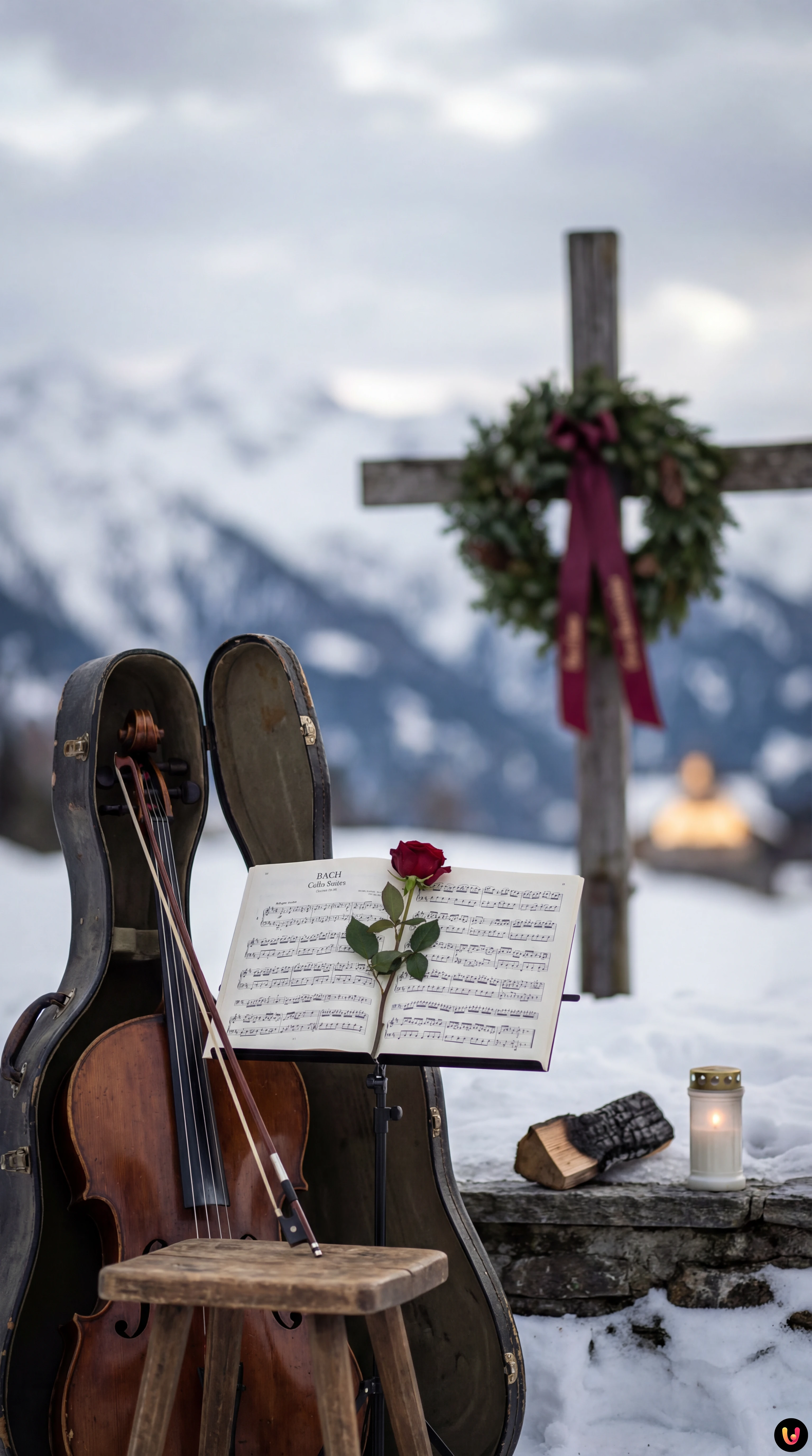 Lyam Chenaux joue du violoncelle lors de l'hommage aux victimes &agrave; Crans-Montana