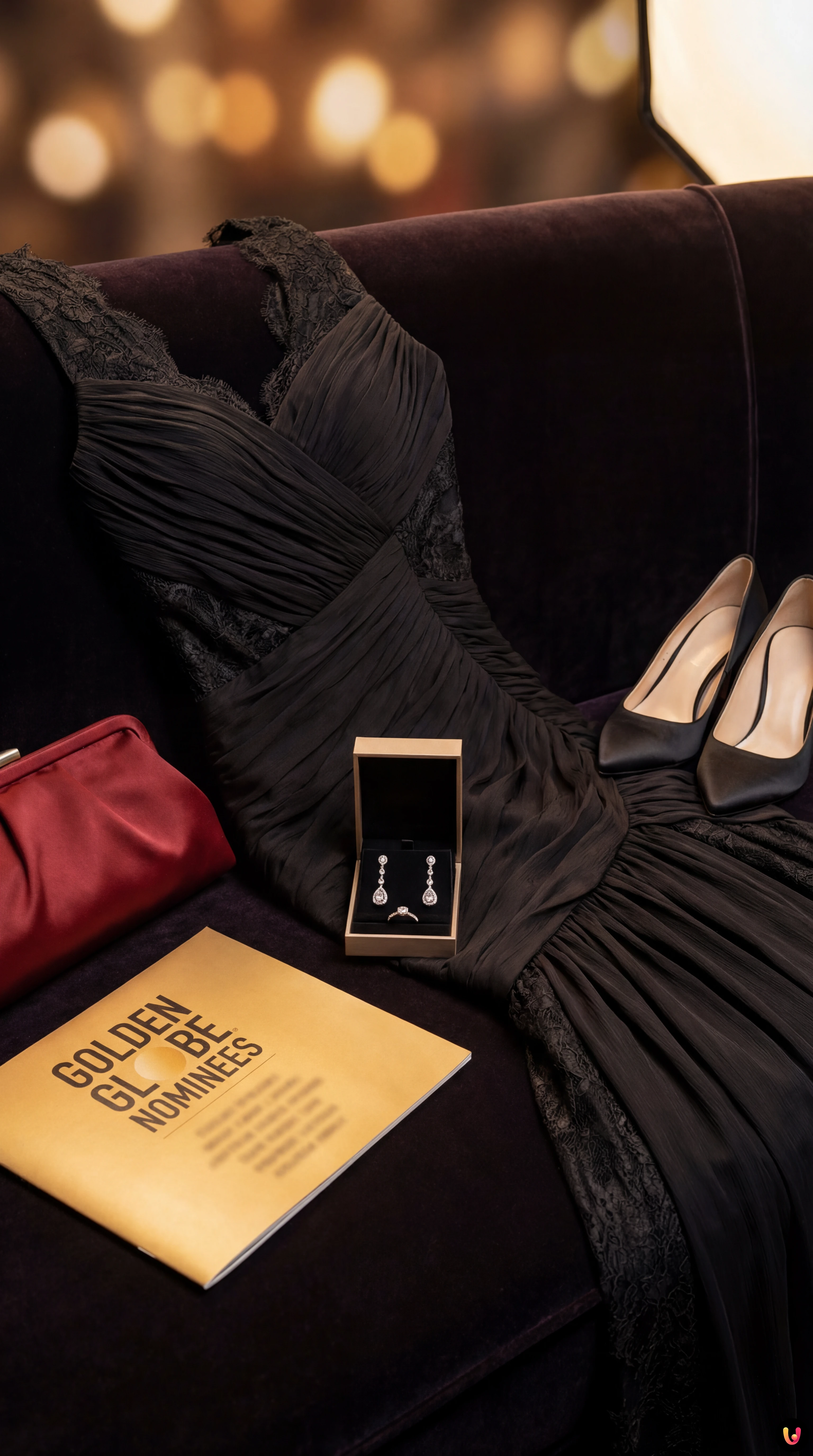 Nina Dobrev sorridente al Golden Globe Nominees Night in abito off-shoulder