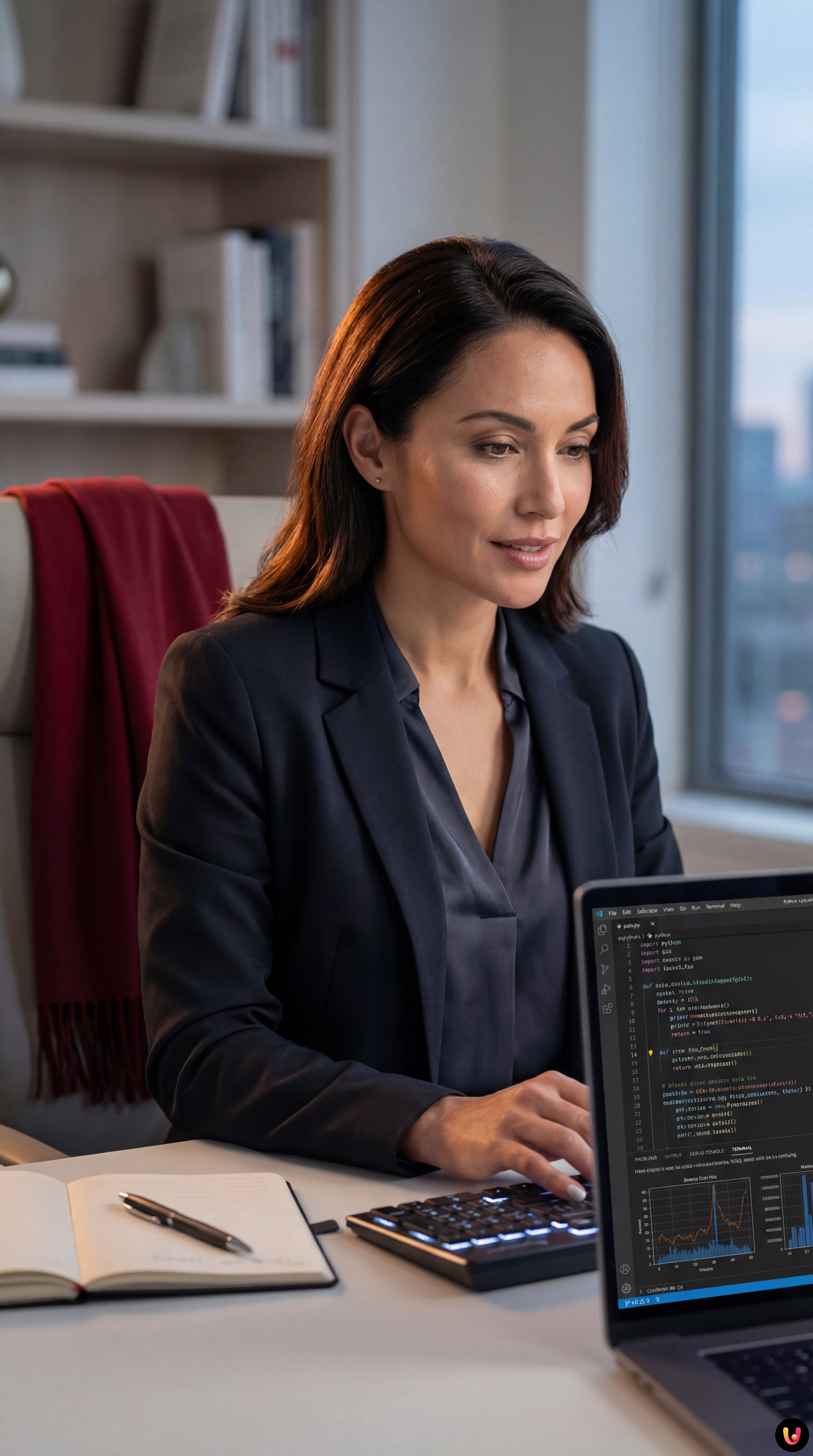 Analista lavora su codice Python per ottimizzazione SEO YMYL.