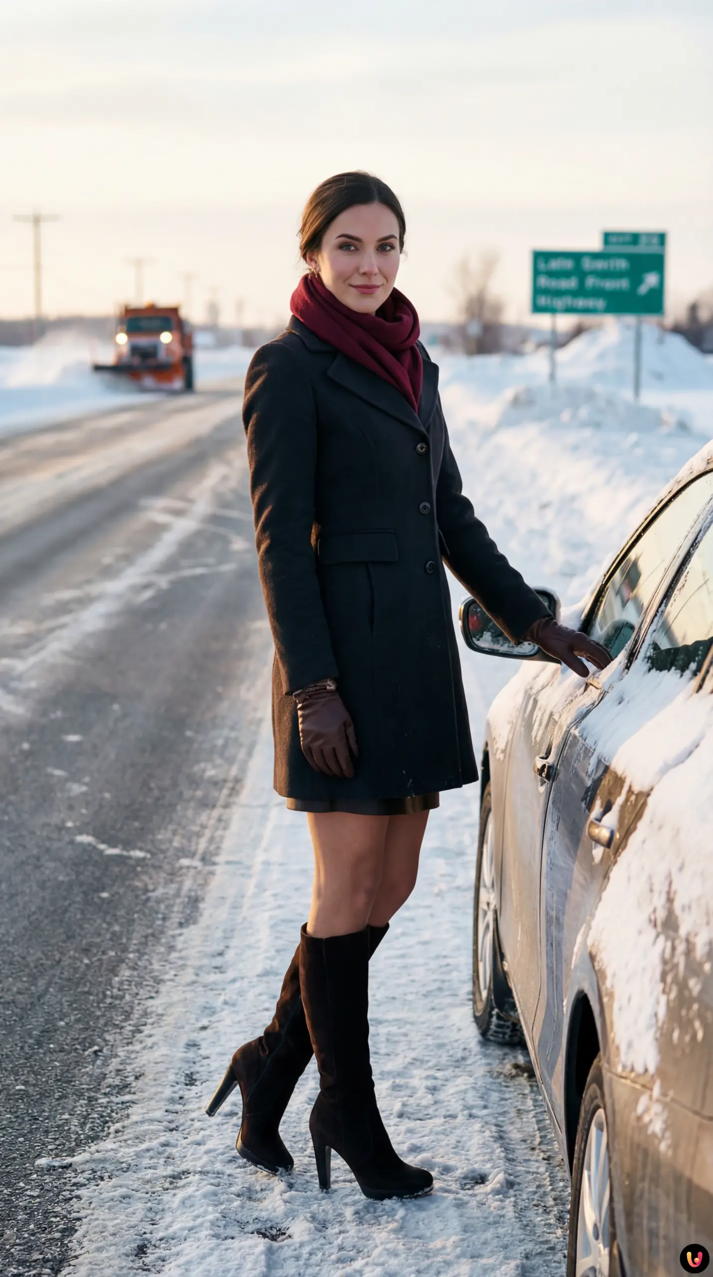 Snow plows clear drifts from a Manitoba highway after a severe winter storm