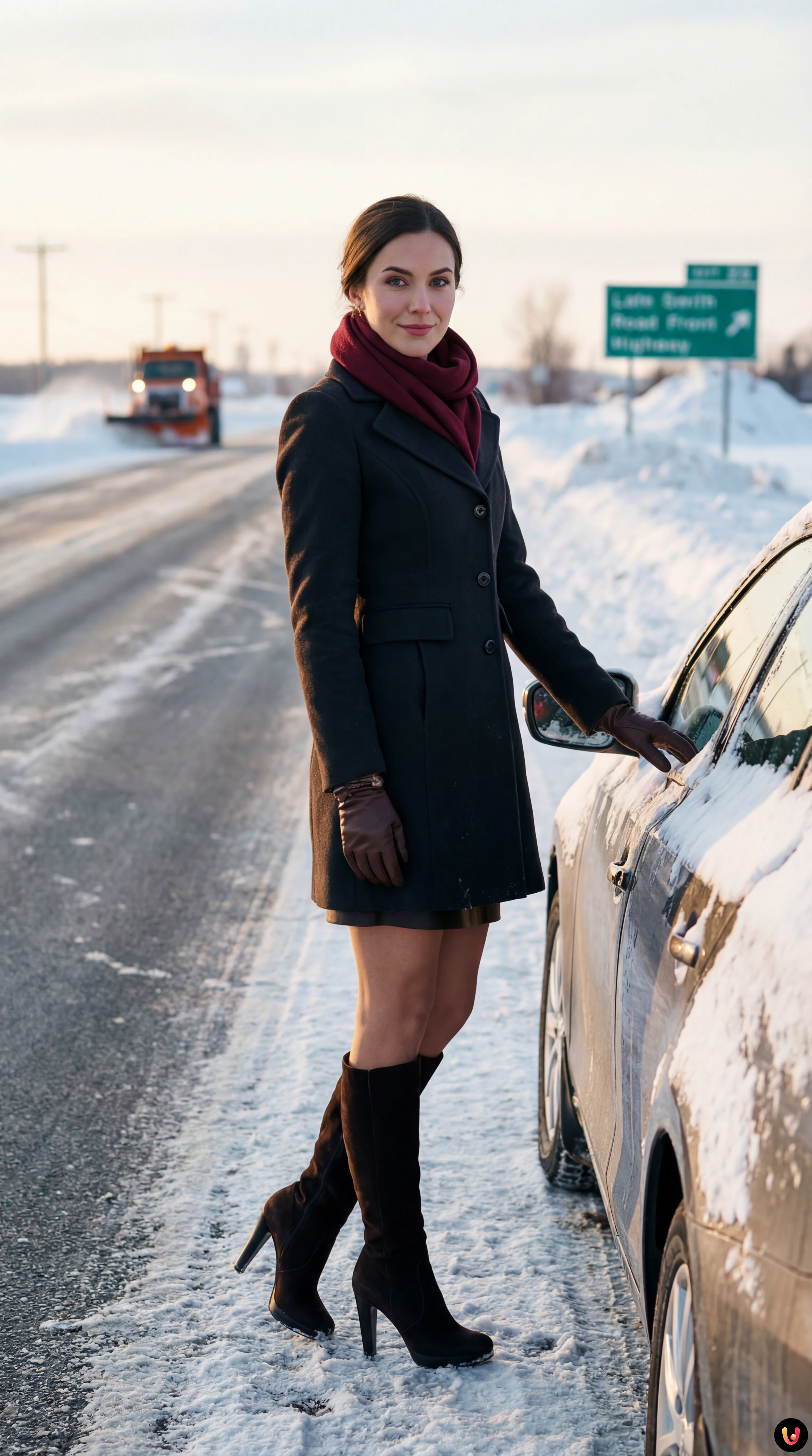 Snow plows clear drifts from a Manitoba highway after a severe winter storm