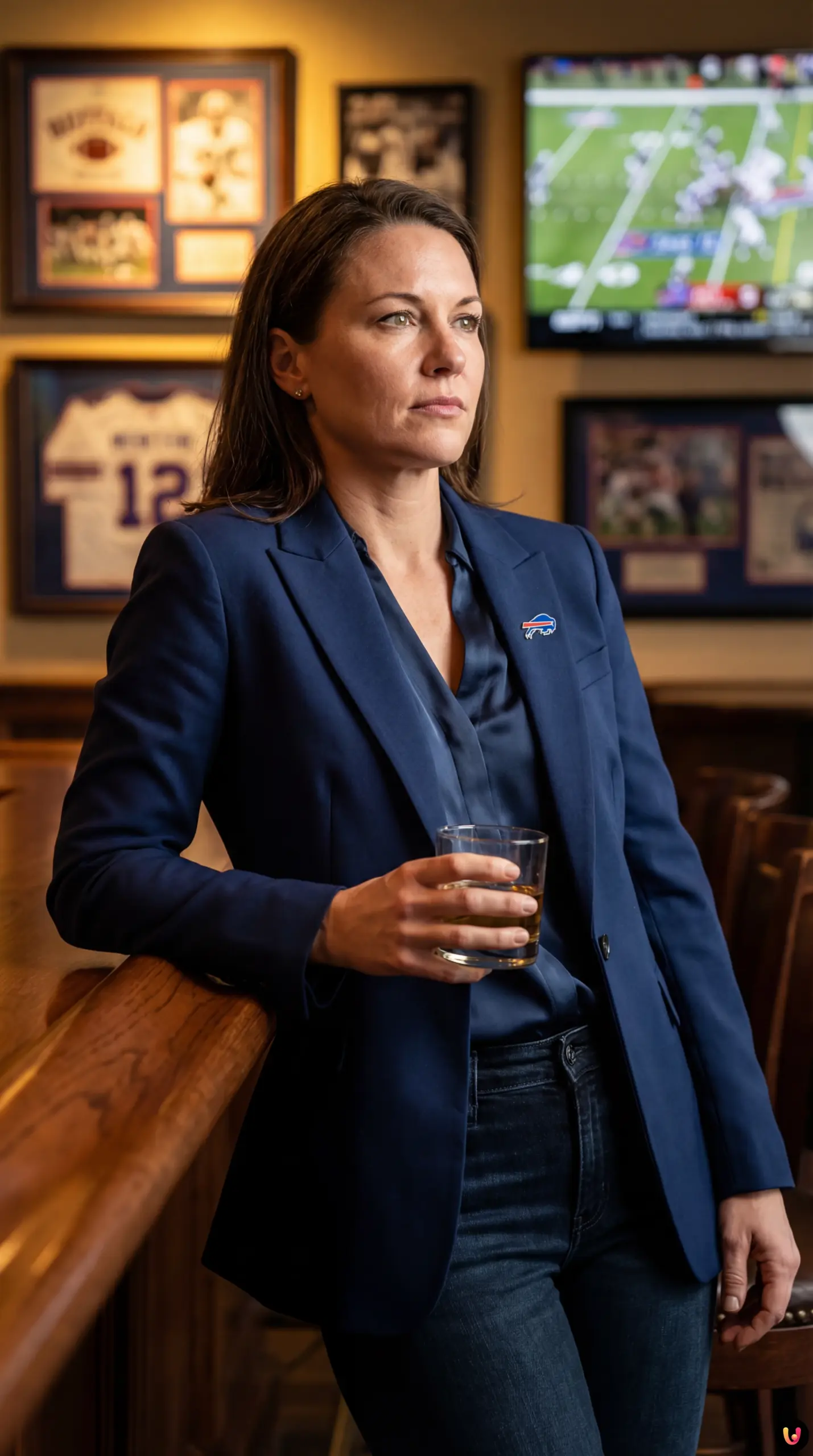 Buffalo Bills players line up on the field during a snowy NFL playoff game