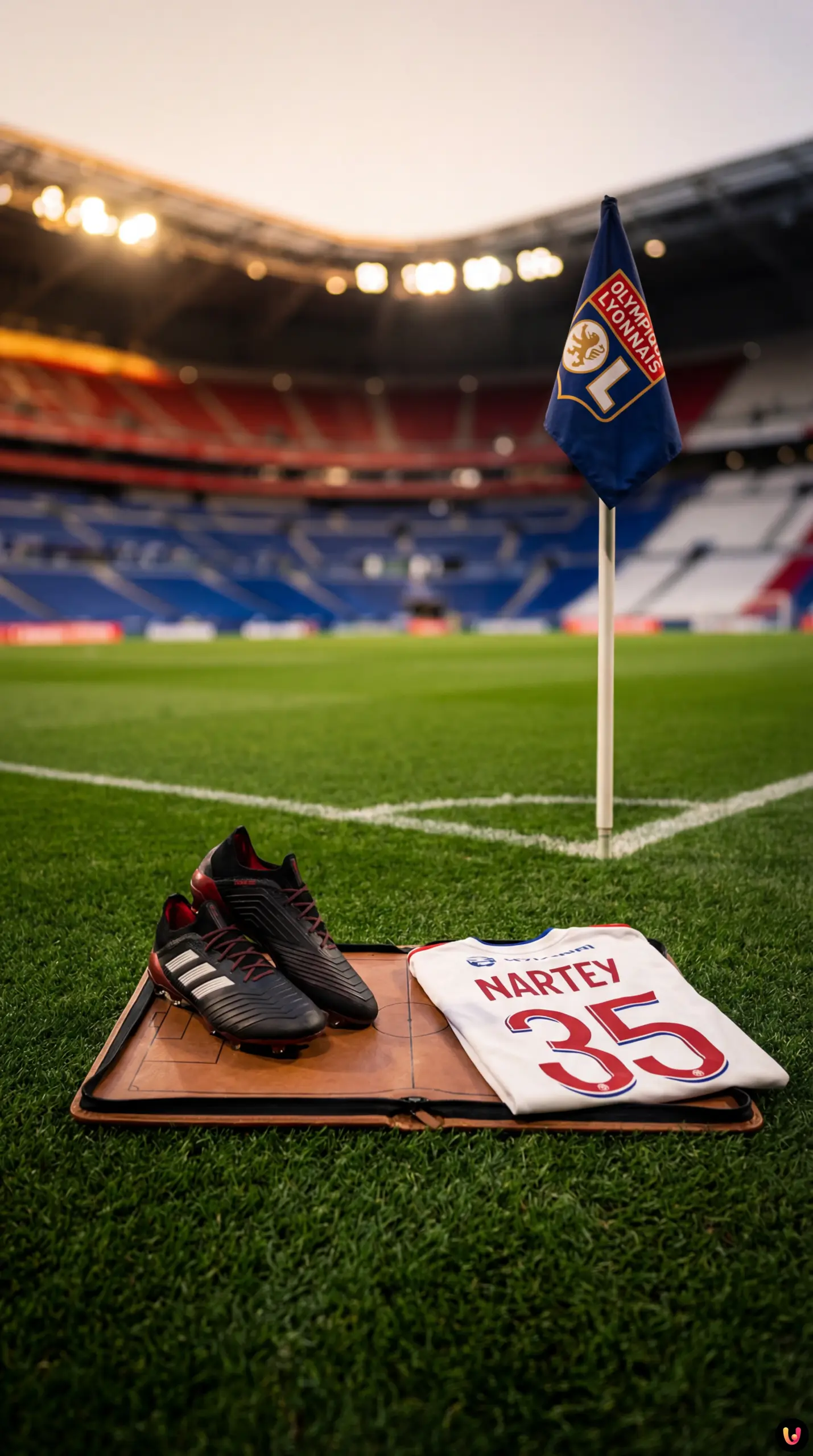Noah Nartey tient son nouveau maillot num&eacute;ro 35 de l'Olympique Lyonnais.