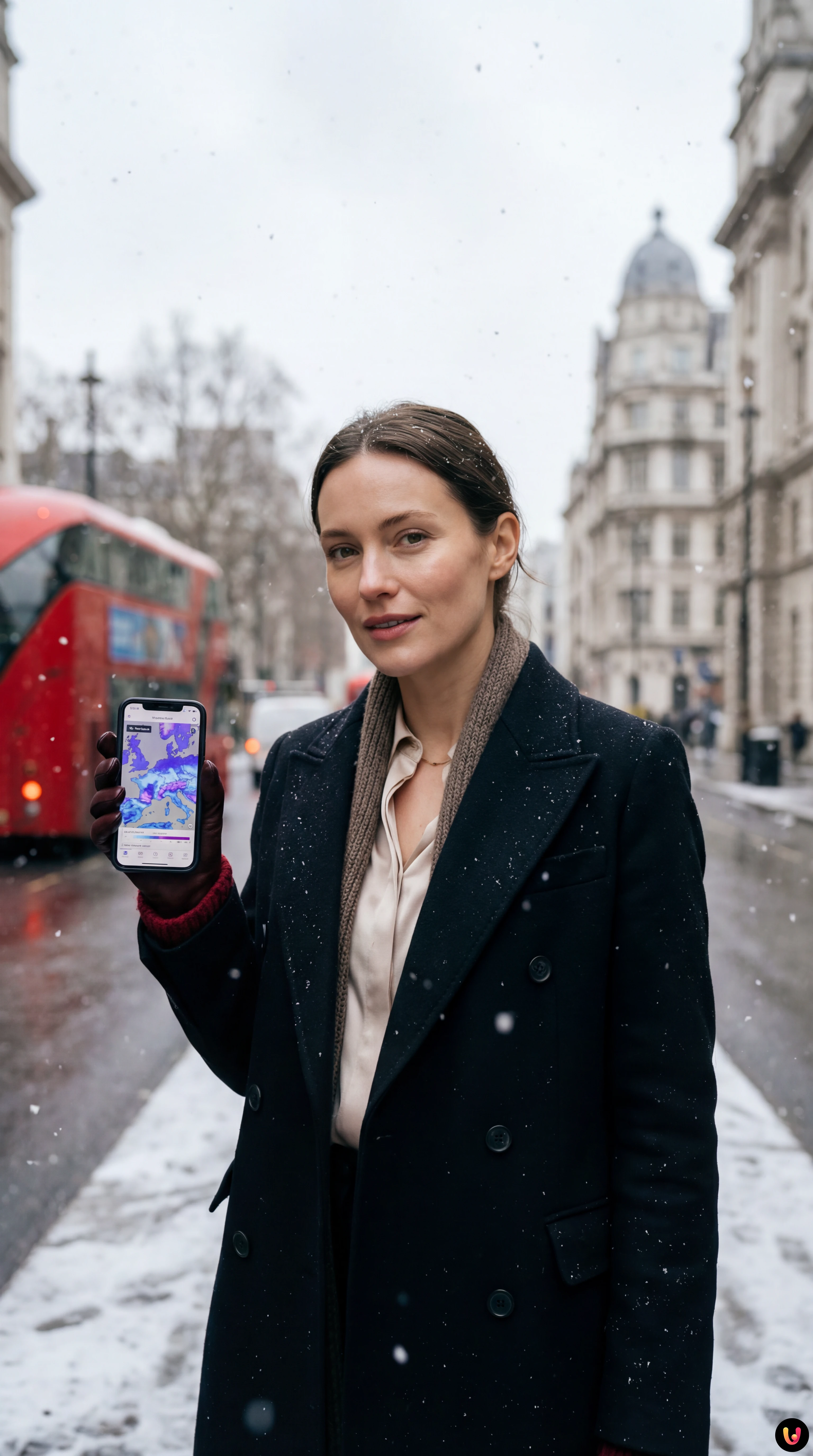 Pedestrians struggle against heavy snow and wind during a severe UK winter storm.
