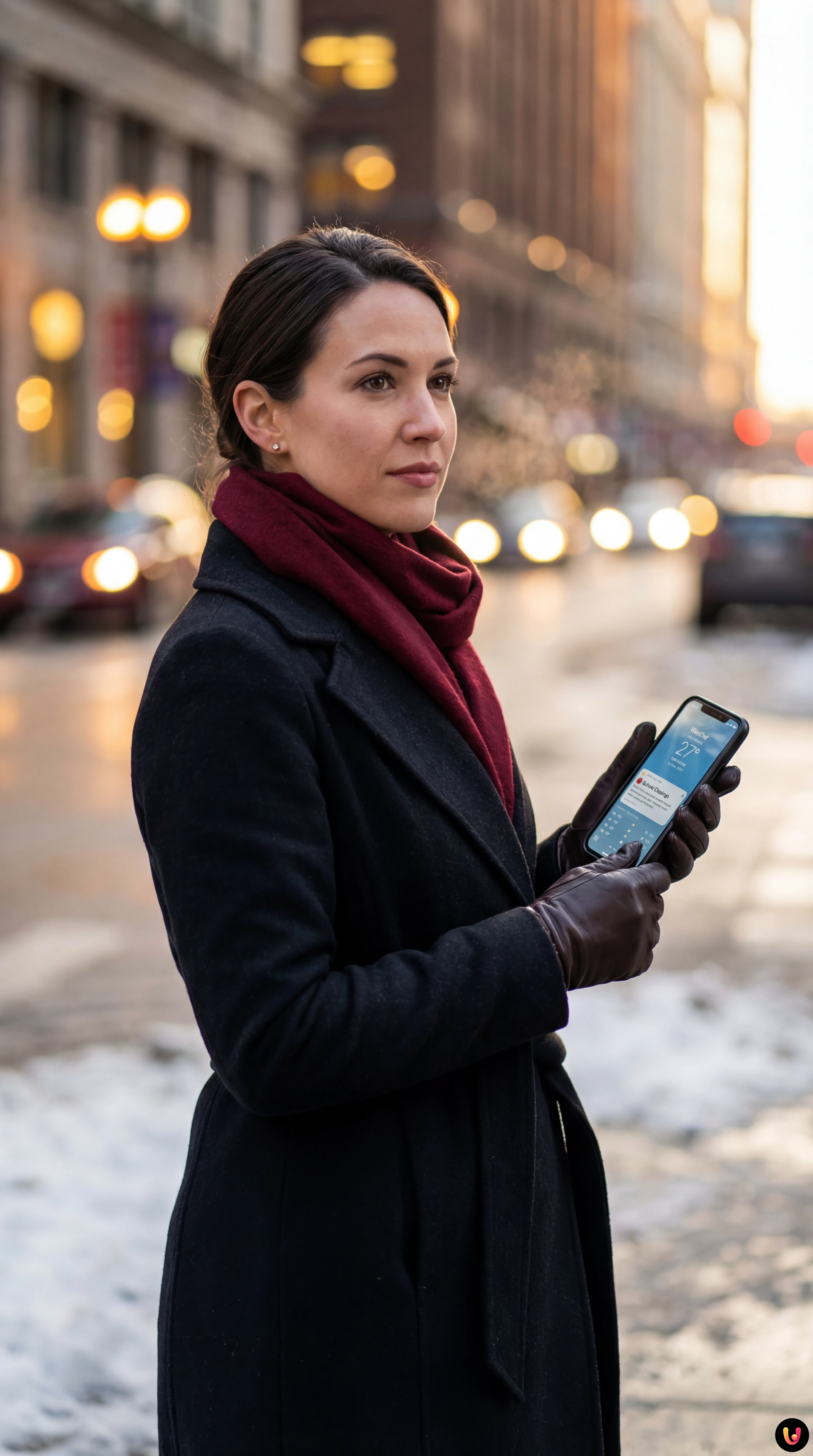 Snow-covered yellow school bus driving on an icy road during extreme winter cold