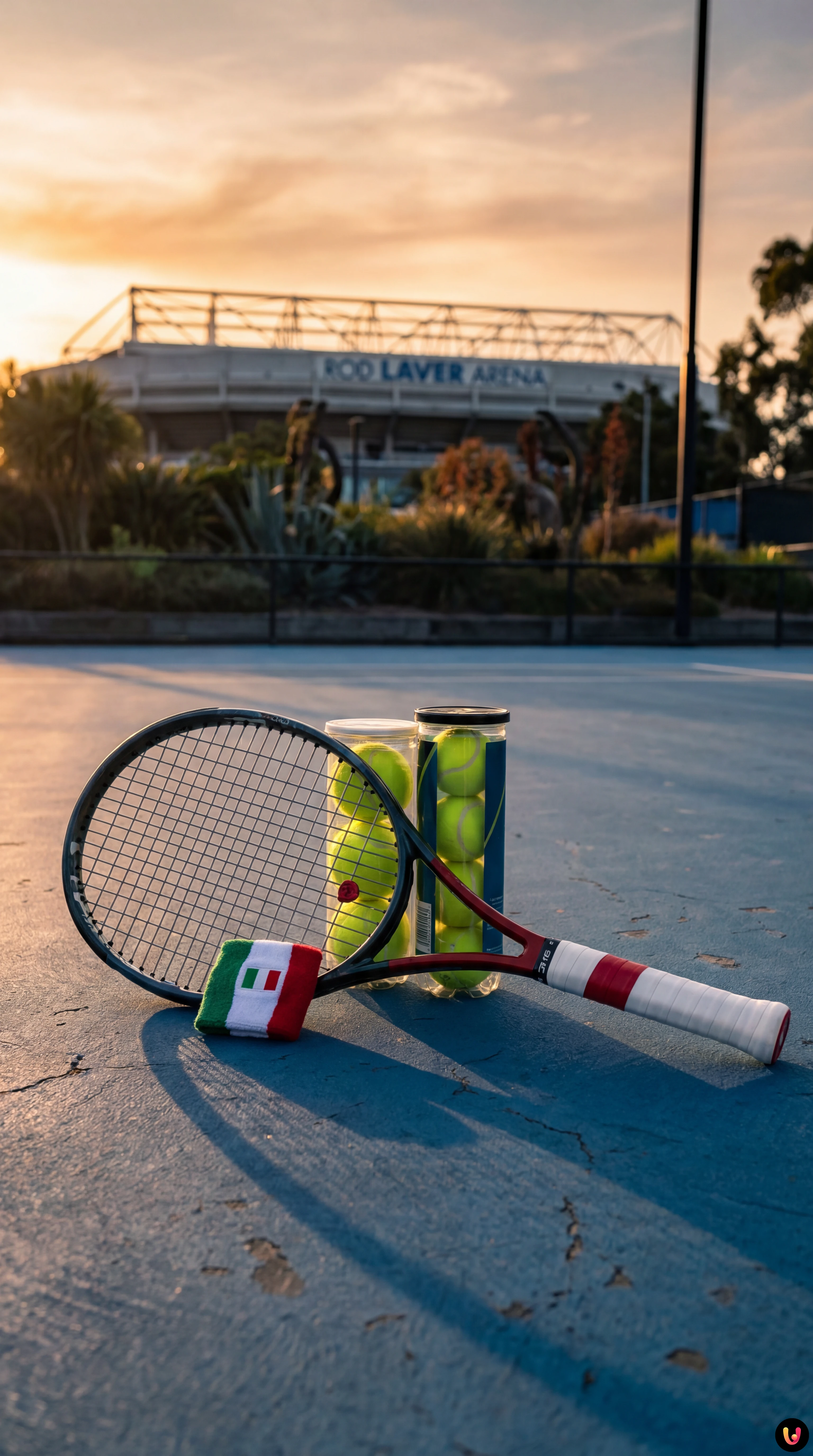 Lorenzo Musetti esulta con grinta sul campo in cemento degli Australian Open 2026