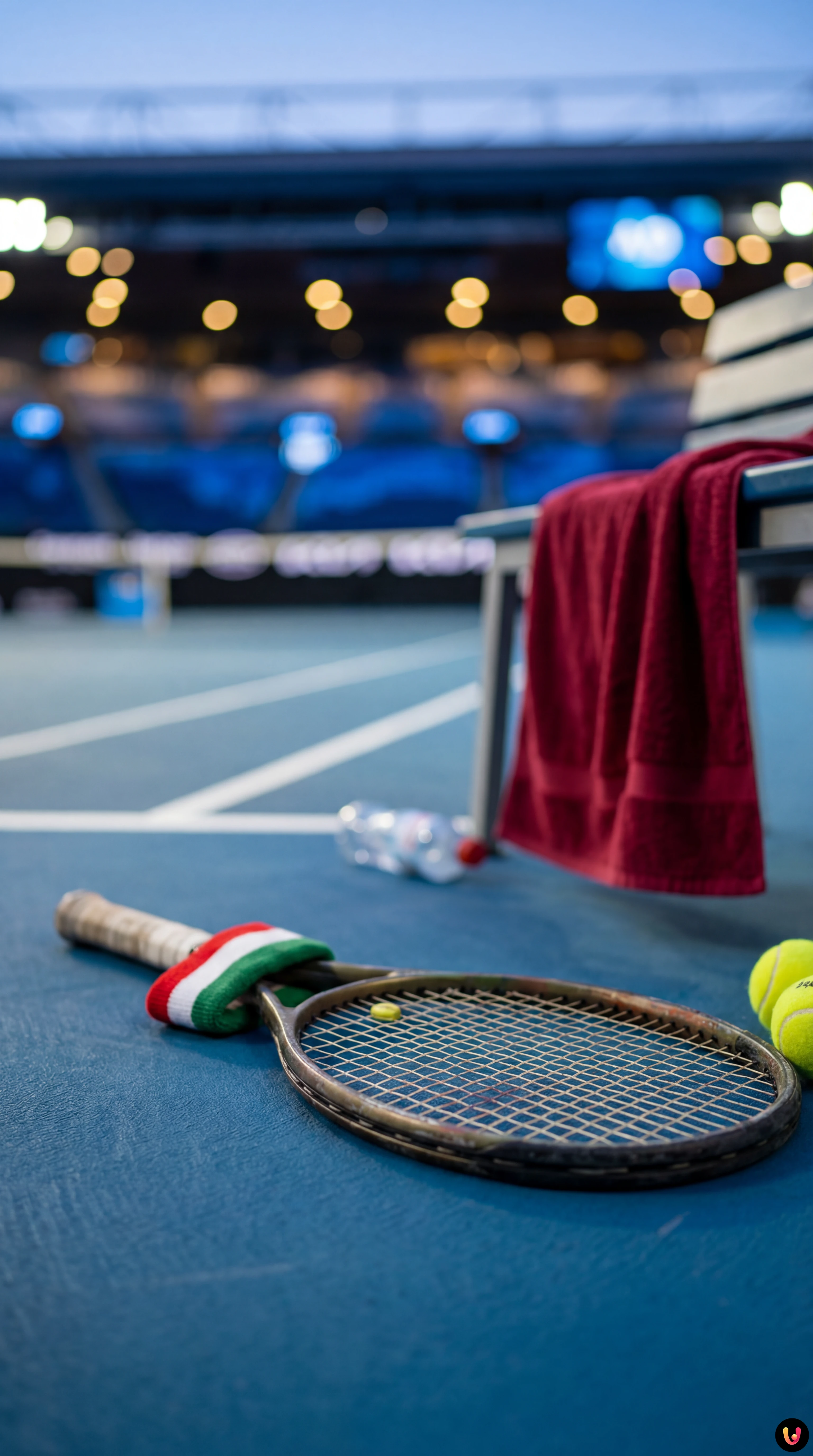 Jannik Sinner in azione sul campo blu della Rod Laver Arena agli Australian Open 2026