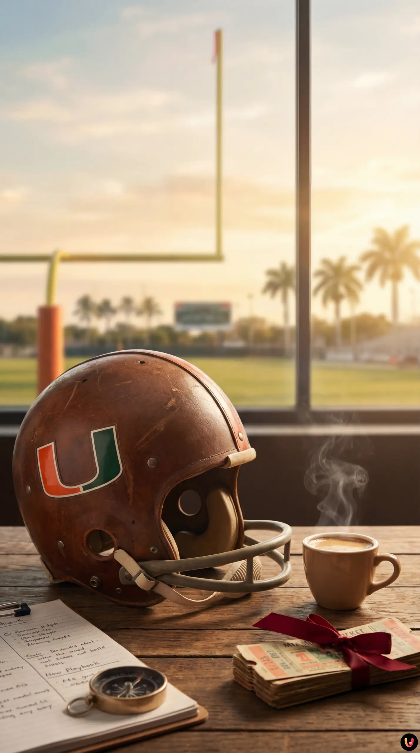 Miami Hurricanes head coach Mario Cristobal wearing team colors on the field