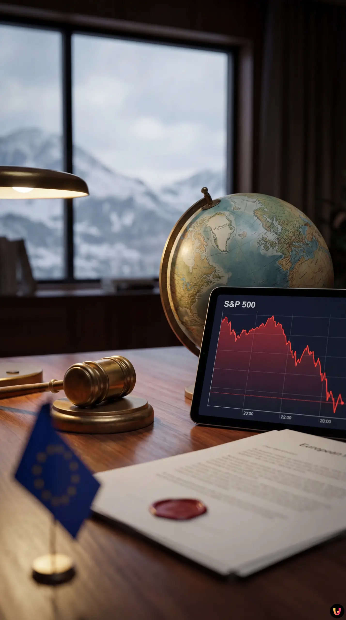 Ursula von der Leyen en conf&eacute;rence de presse &agrave; Davos sur fond de drapeaux europ&eacute;ens.