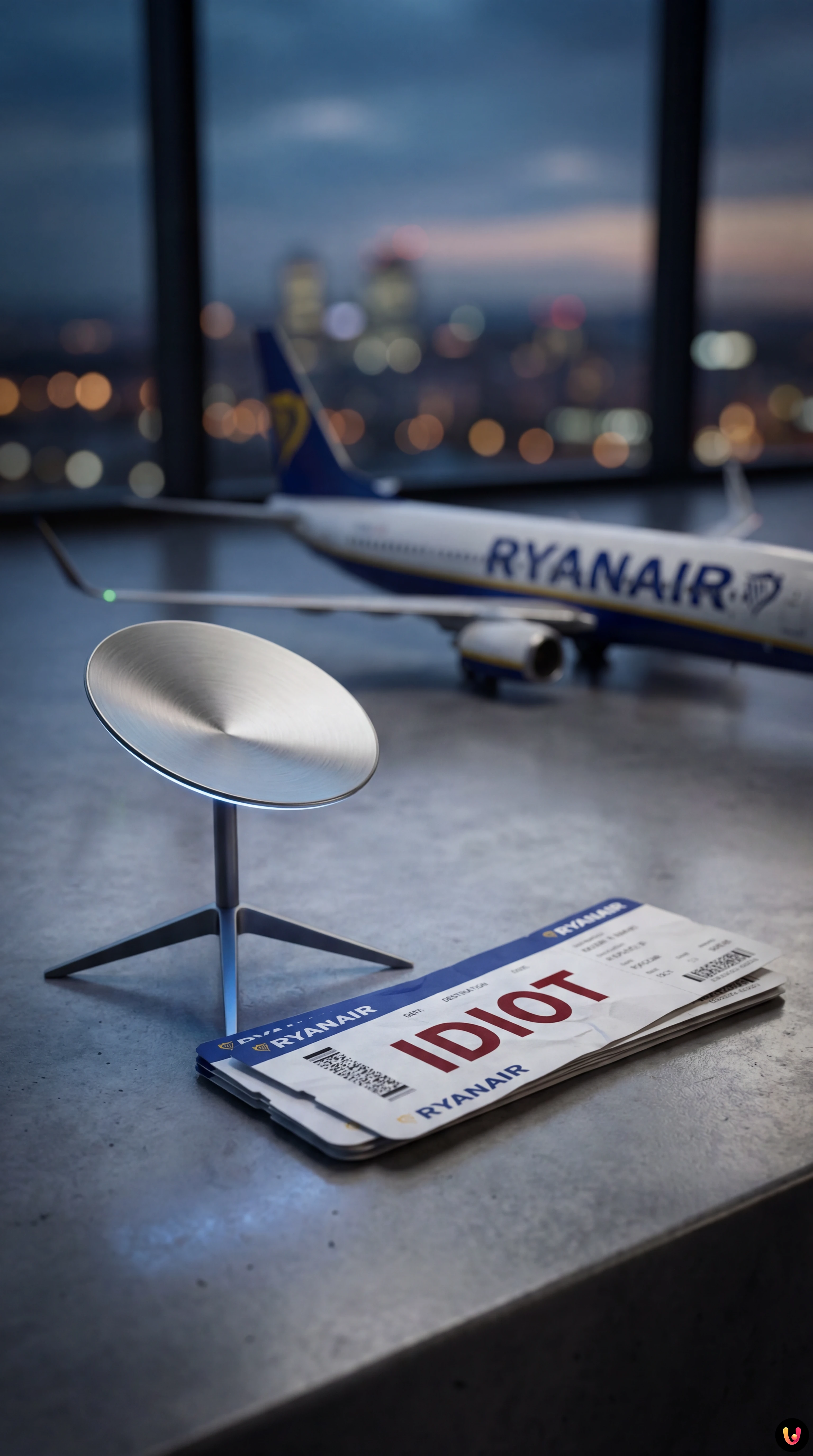 Elon Musk e Michael O'Leary a confronto con un aereo Ryanair sullo sfondo.