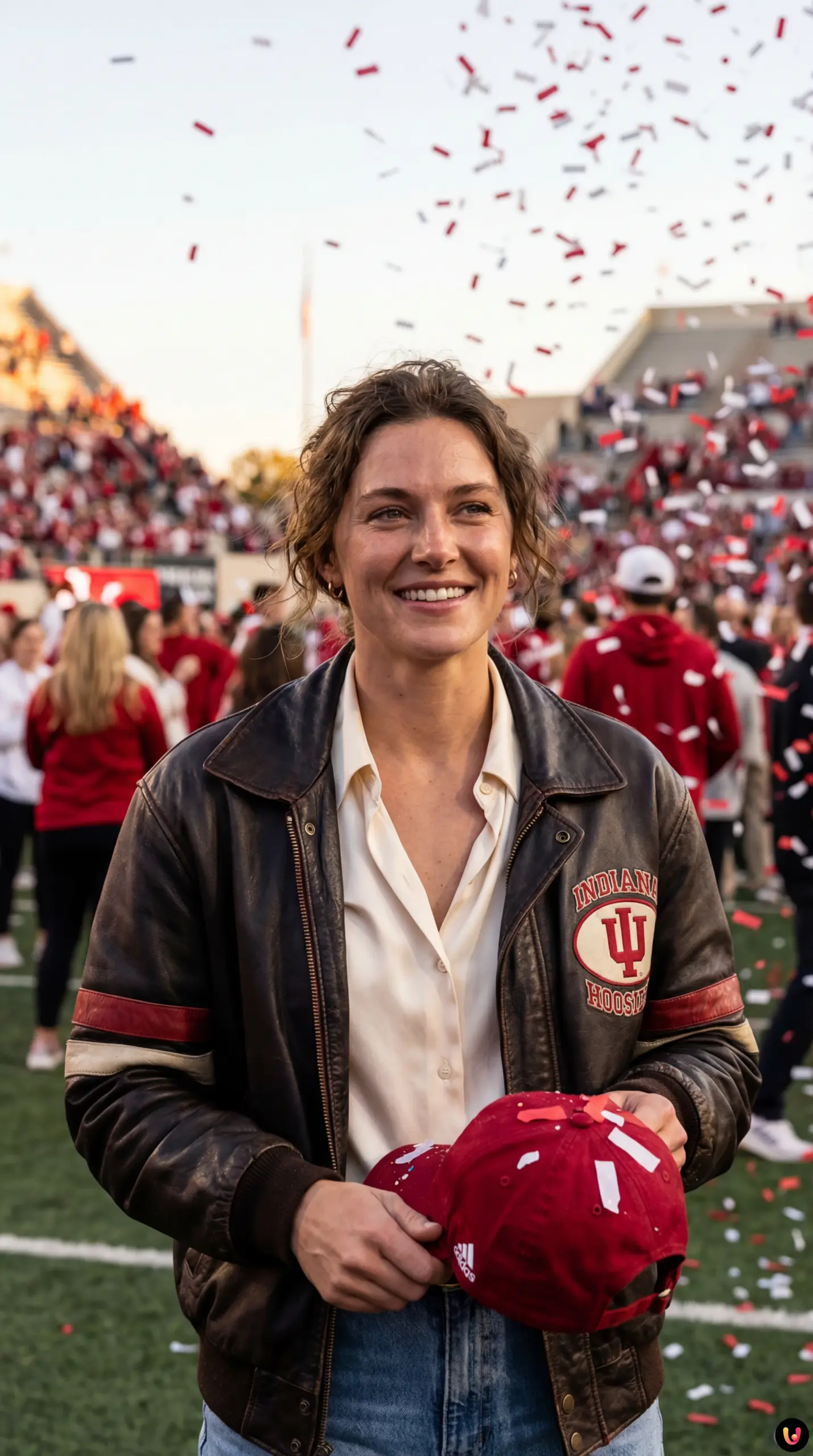 Indiana Hoosiers lift the 2025 CFP National Championship trophy.