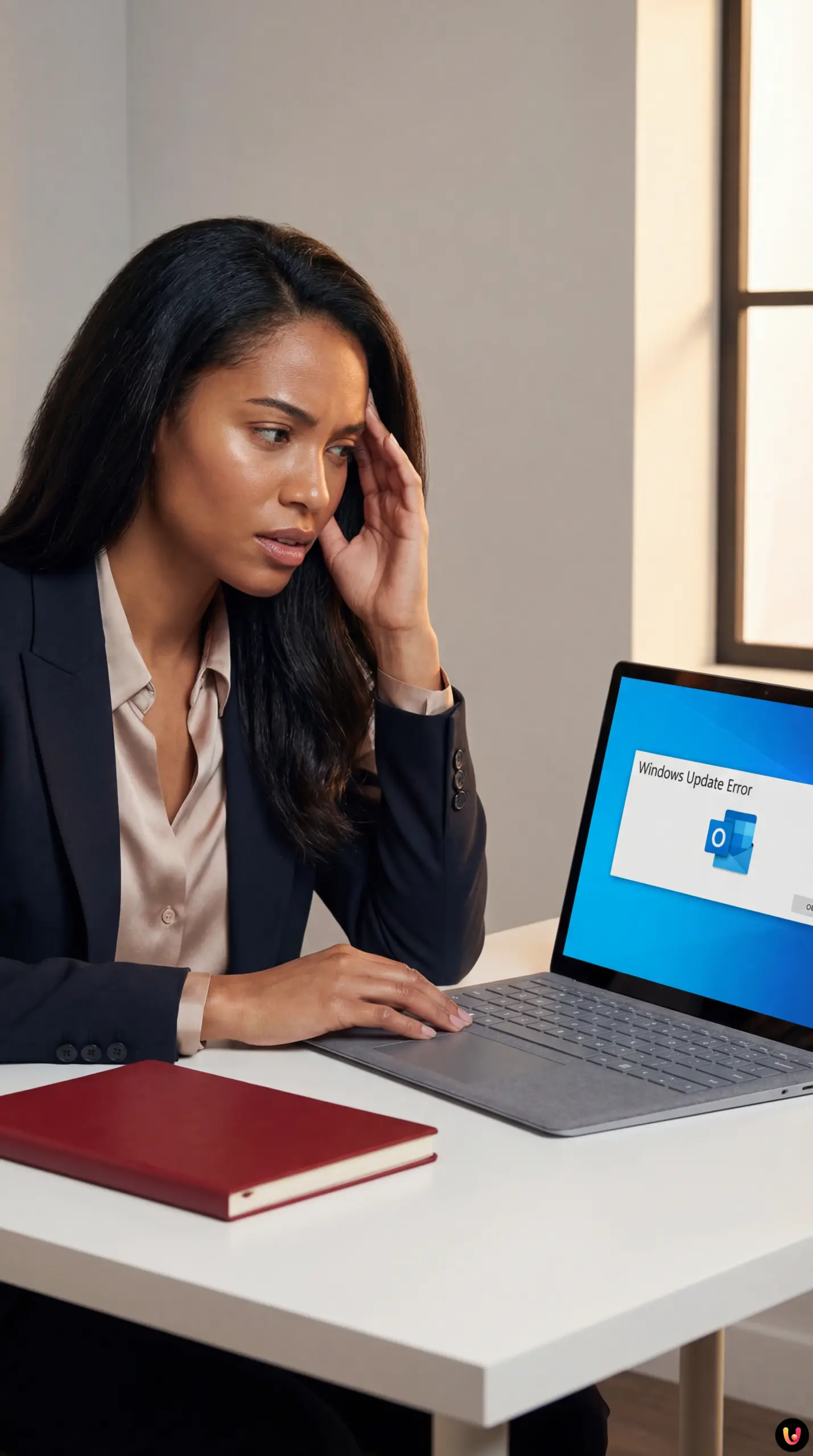 Interface Outlook bloqu&eacute;e sur un &eacute;cran d'ordinateur Windows 11