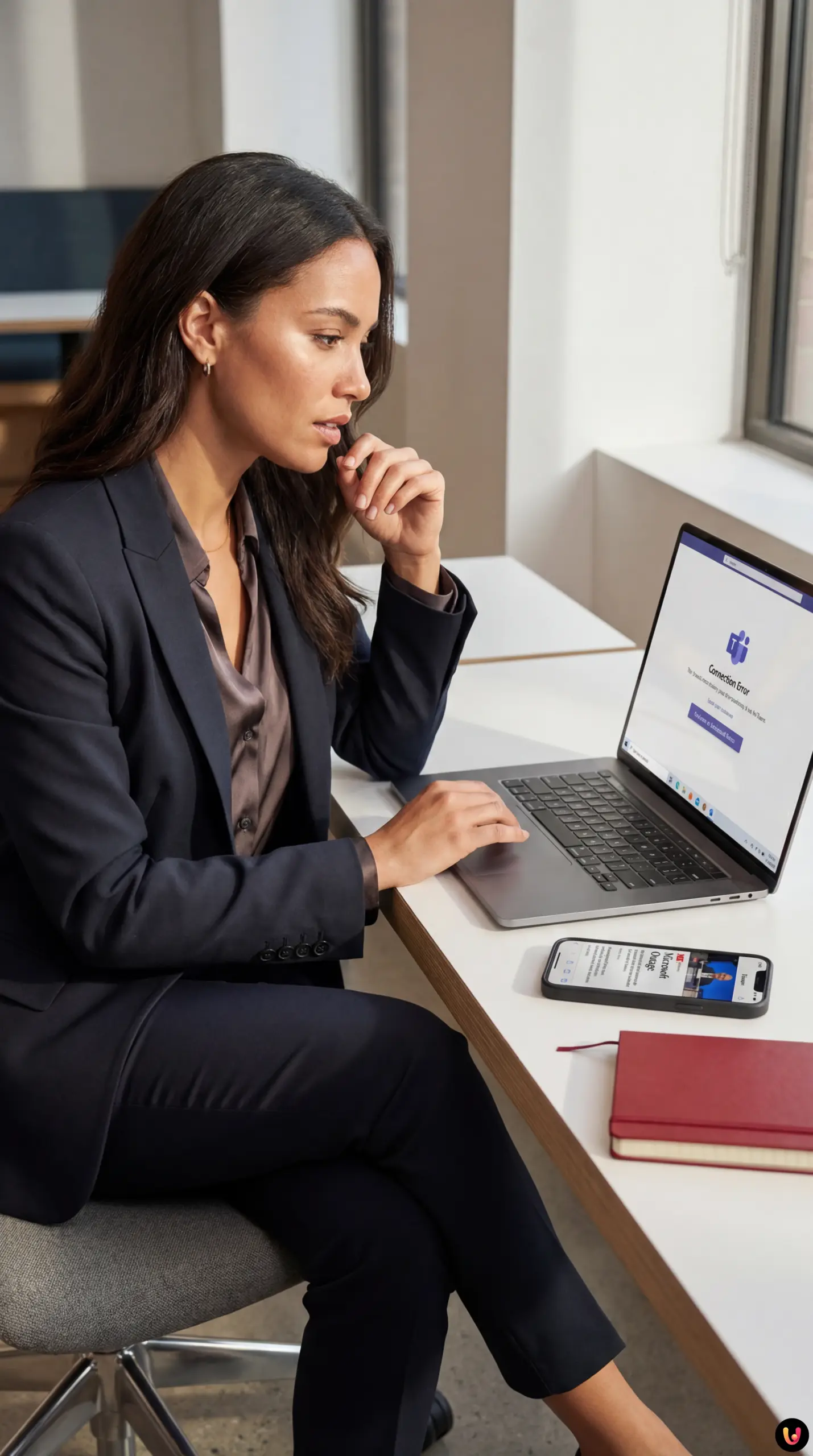 Écran affichant une erreur de connexion sur Outlook et Microsoft Teams.