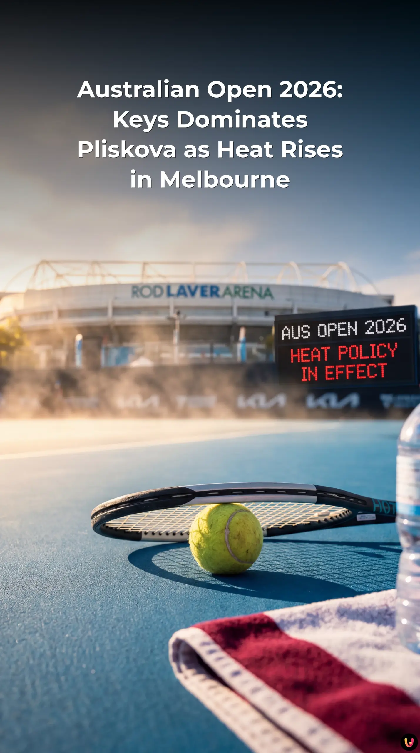 Madison Keys hits a powerful forehand on the blue court at Rod Laver Arena.