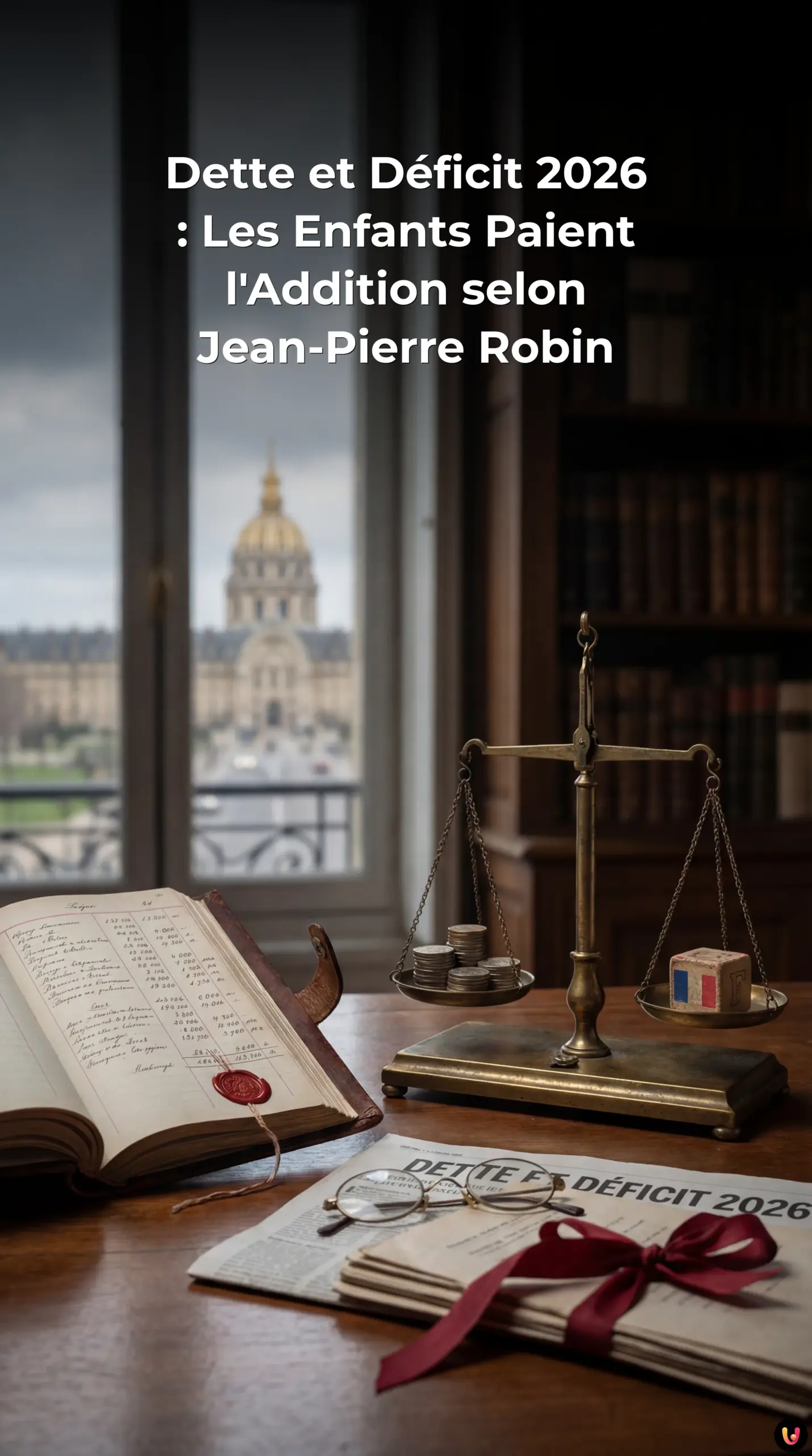 Représentation symbolique du poids de la dette française 2026 sur un enfant
