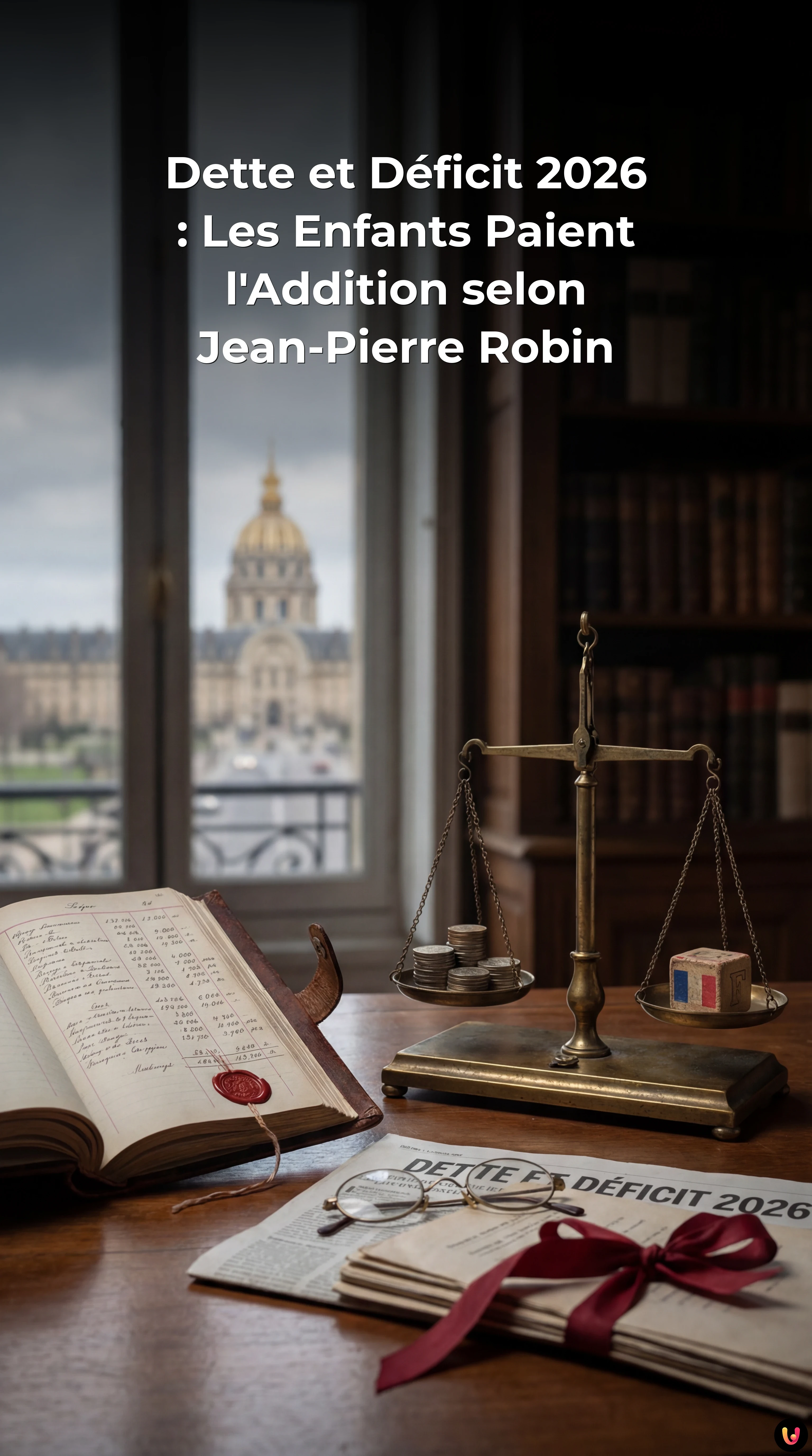 Repr&eacute;sentation symbolique du poids de la dette fran&ccedil;aise 2026 sur un enfant