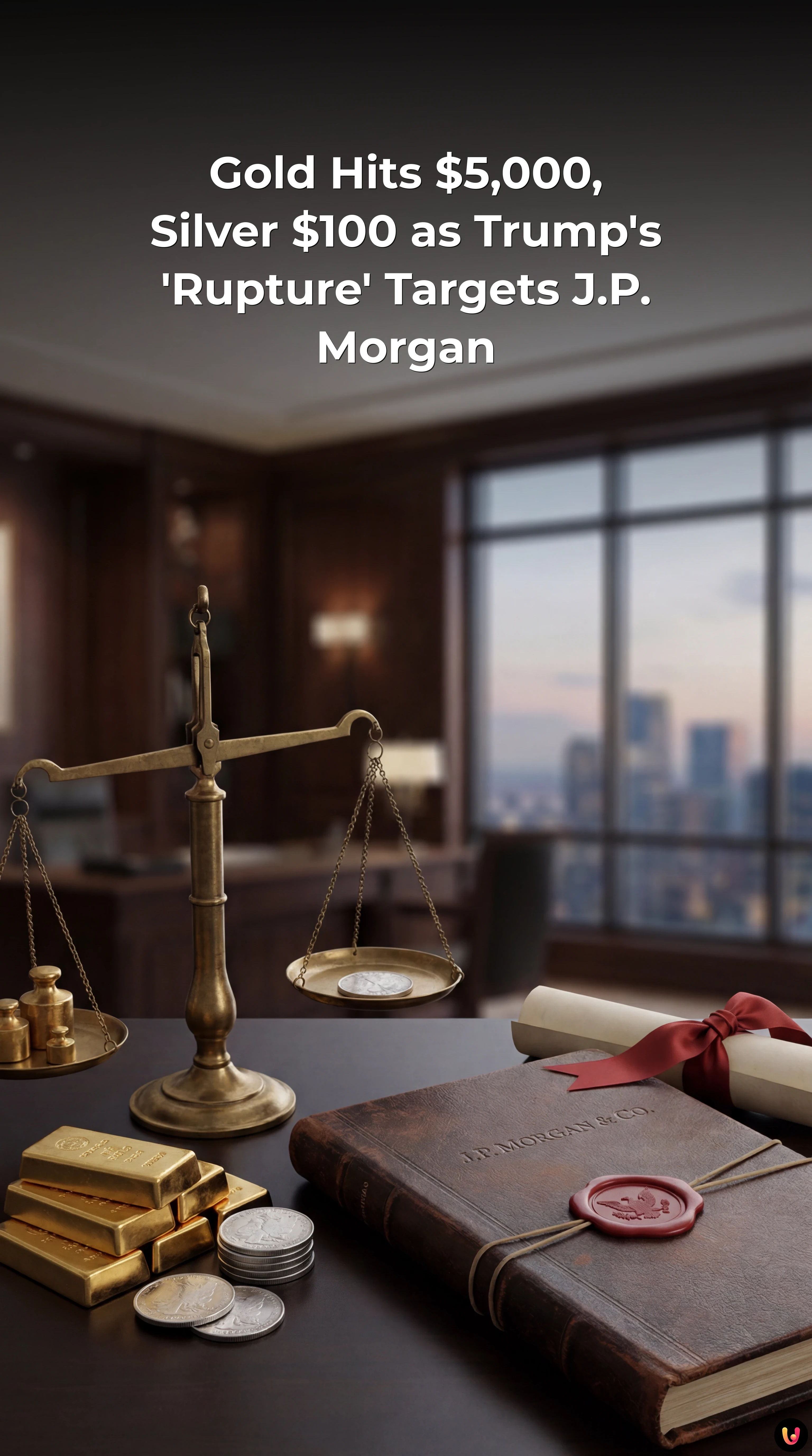 Stock market chart showing gold rising alongside the J.P. Morgan logo