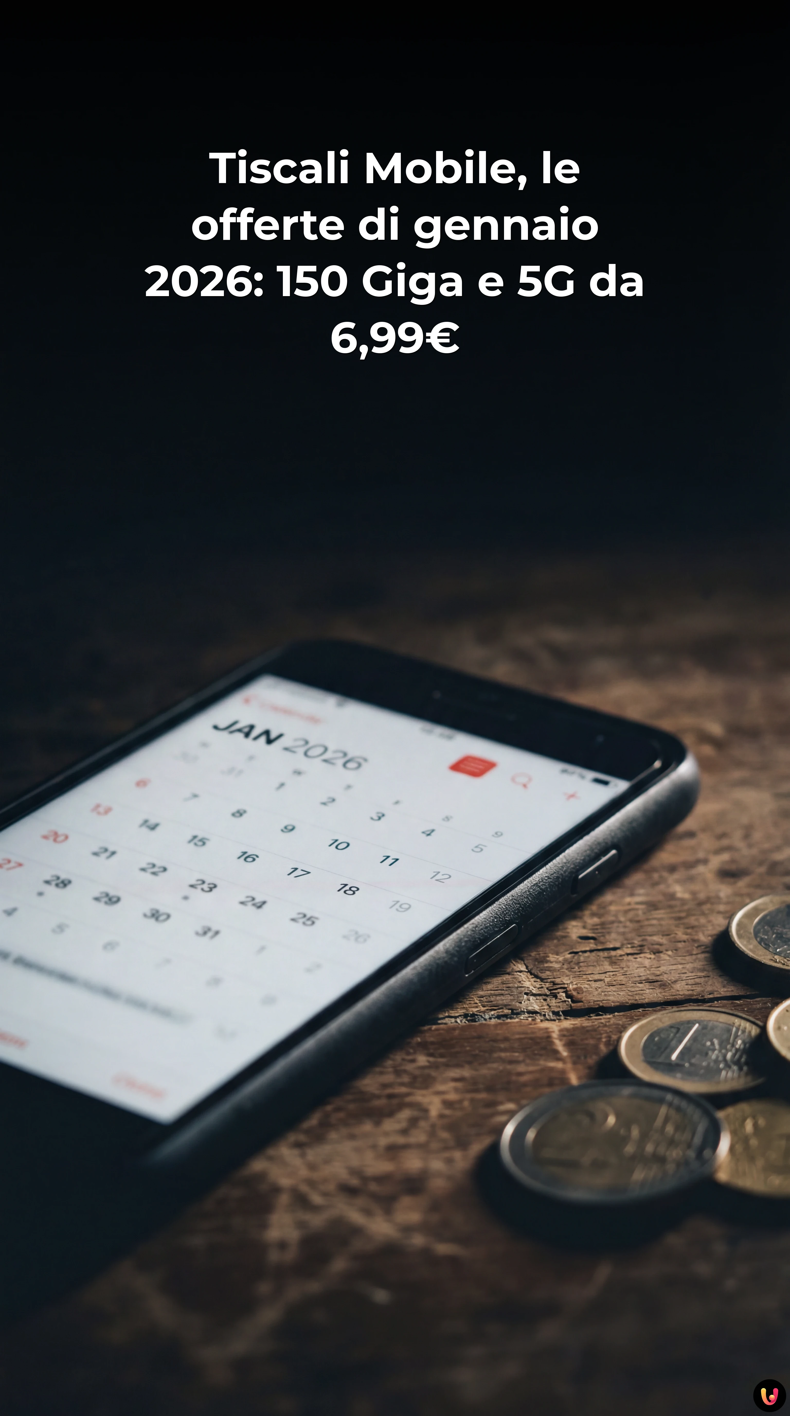 Smartphone mostra le nuove offerte Tiscali Mobile 5G su sfondo viola