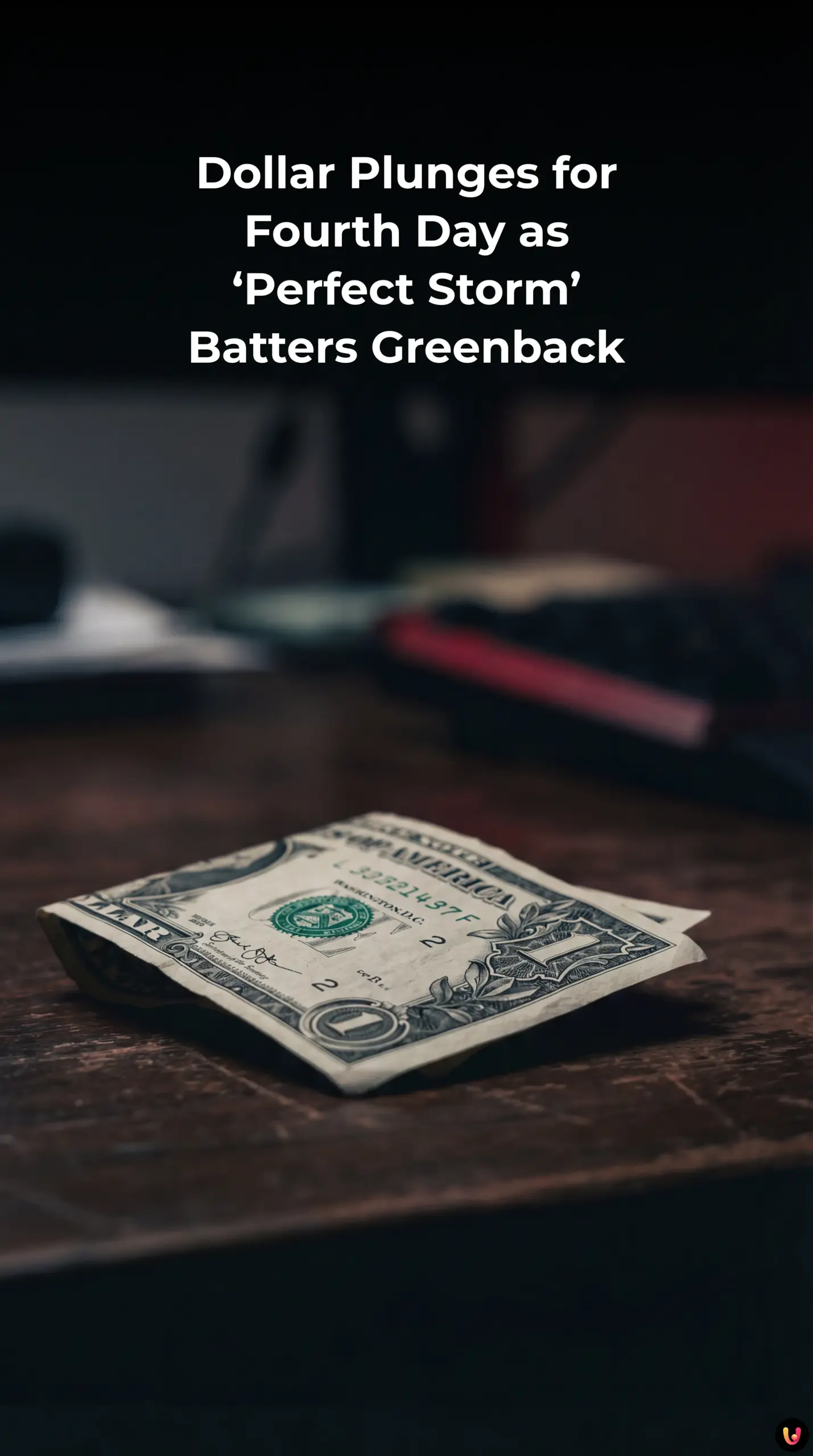 US Dollar currency symbol decreasing on a volatile stock market financial chart