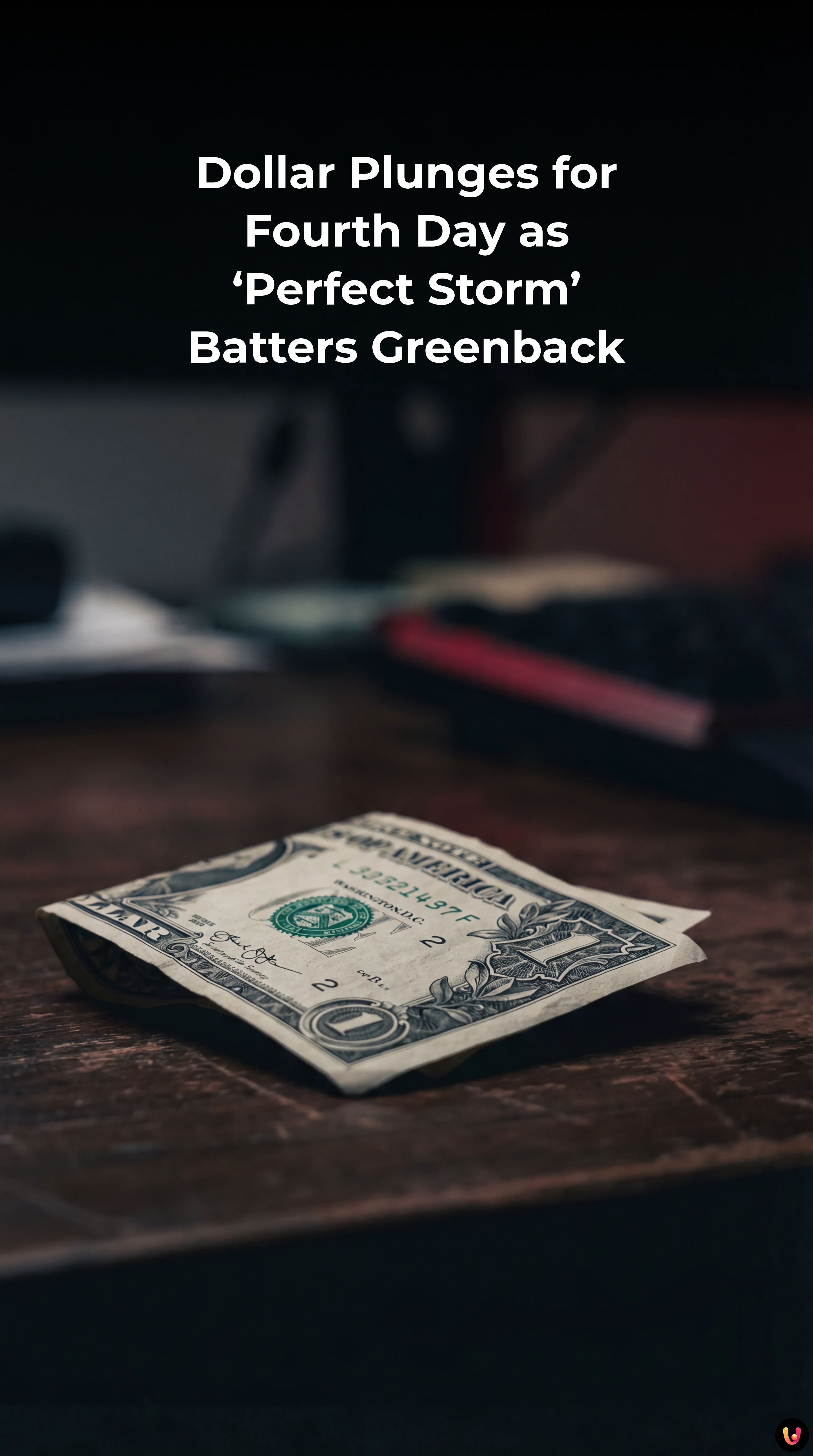 US Dollar currency symbol decreasing on a volatile stock market financial chart