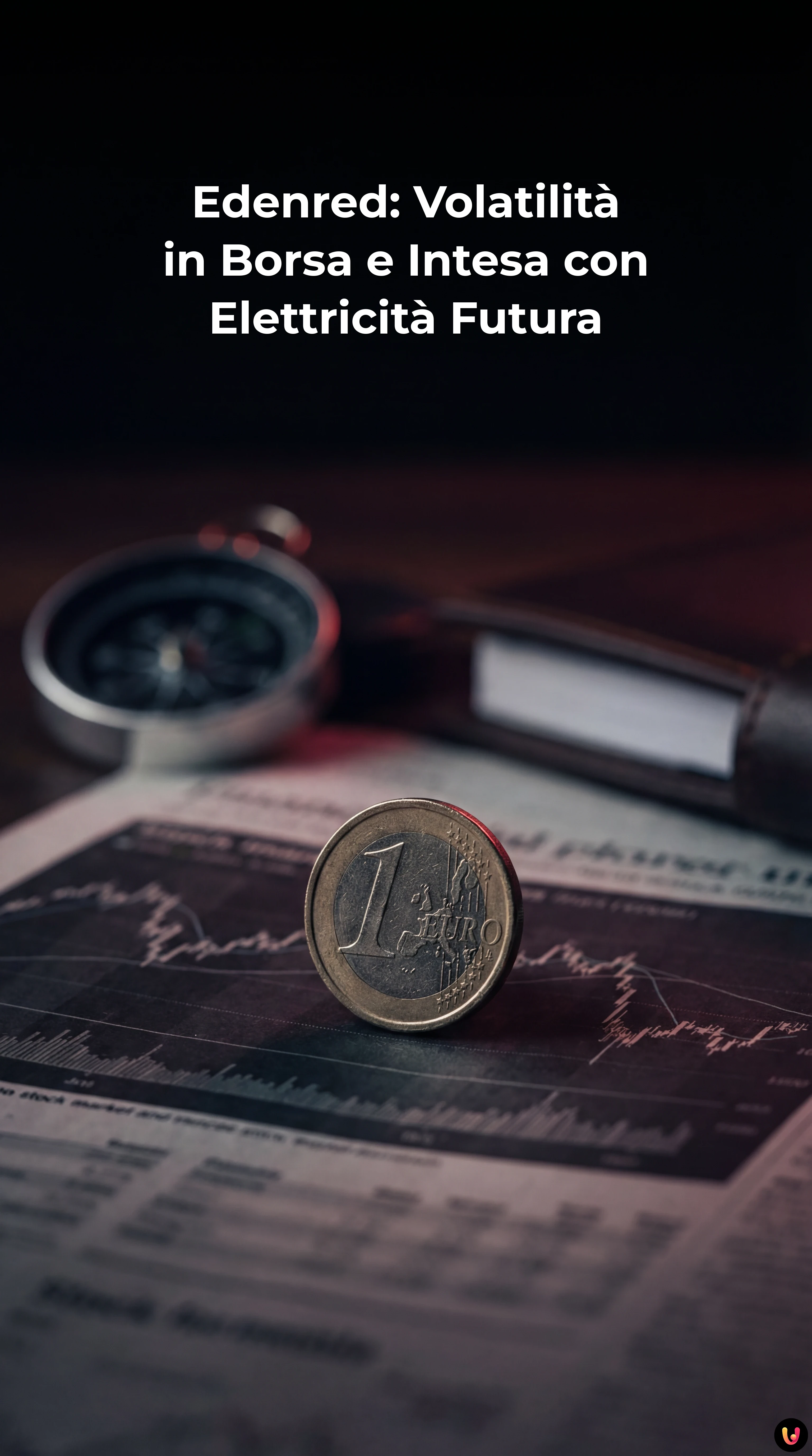 Grafico finanziario in discesa con logo Edenred e simboli di welfare aziendale