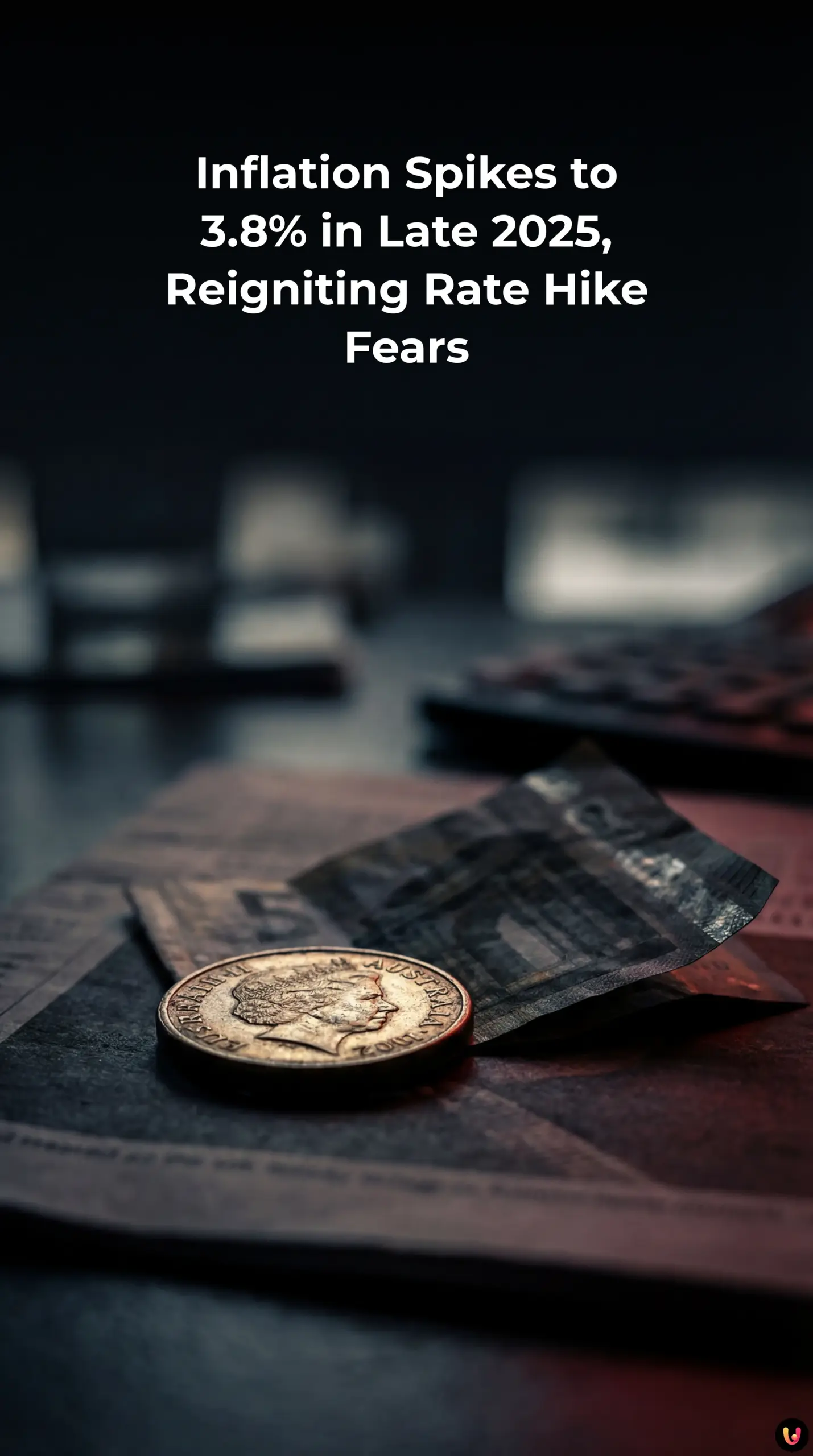 Australian currency and financial charts showing an inflation spike to 3.8 percent.