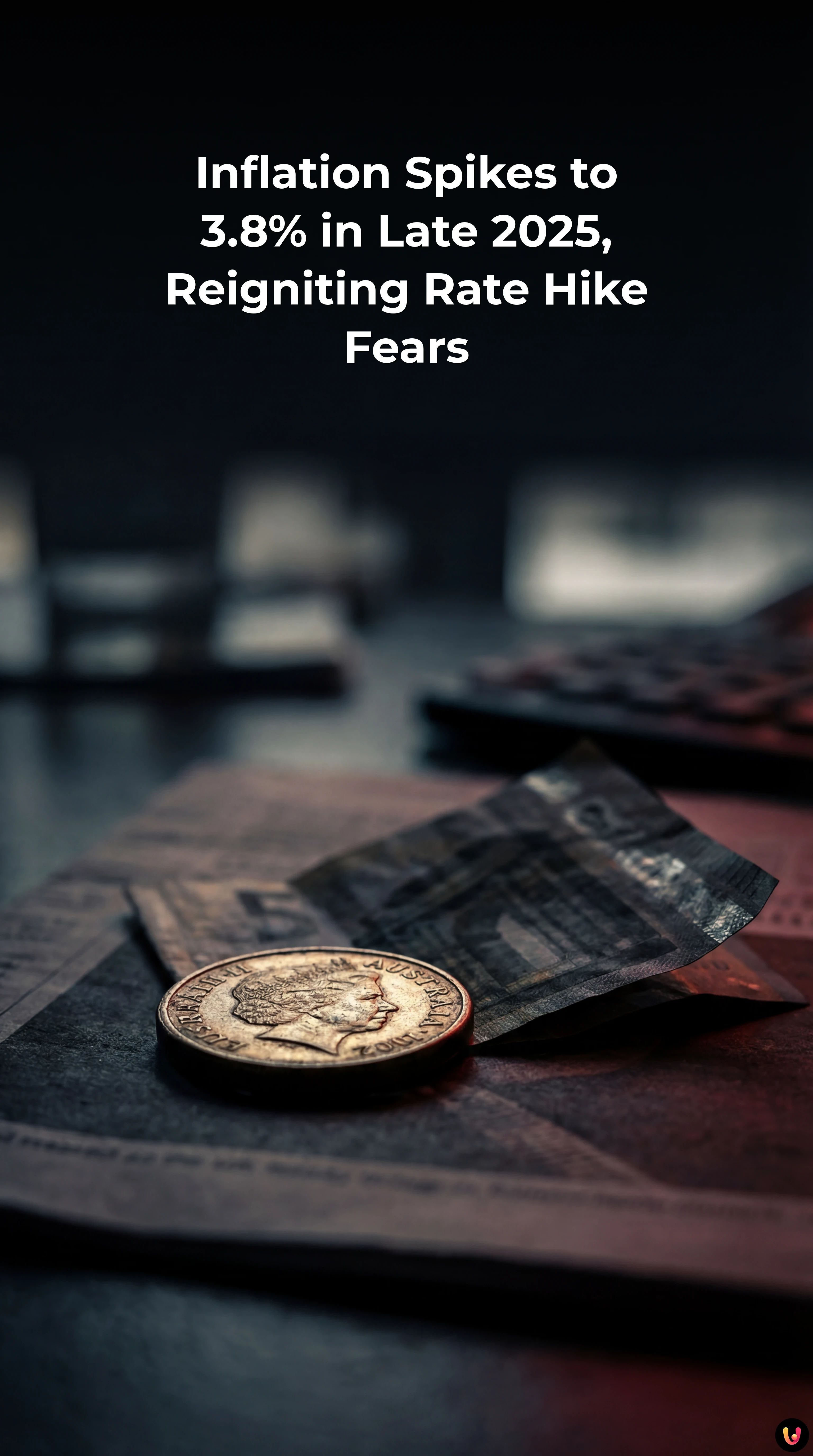 Australian currency and financial charts showing an inflation spike to 3.8 percent.