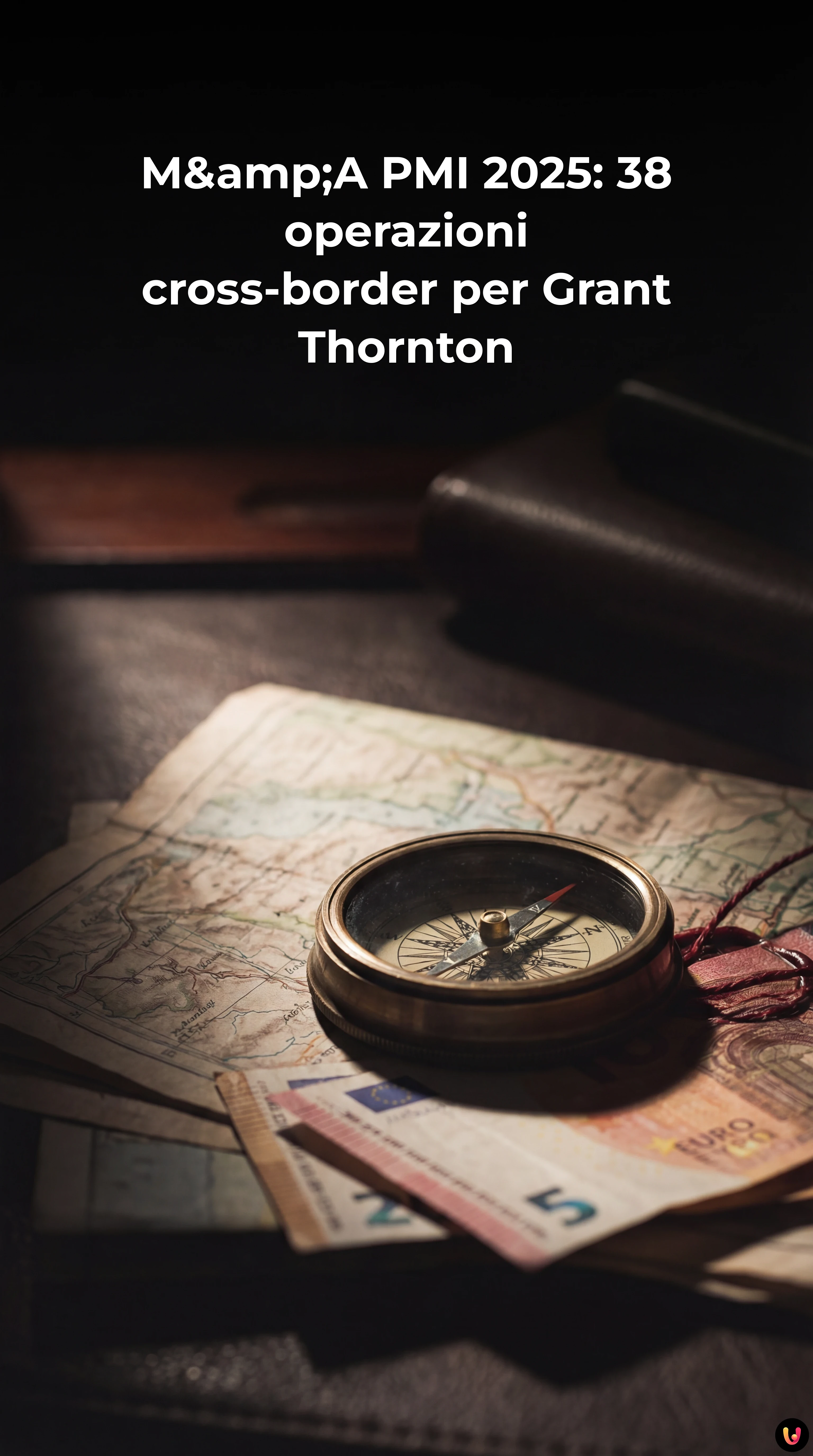 Grafici finanziari e mappamondo stilizzato rappresentano le operazioni M&A delle PMI italiane.