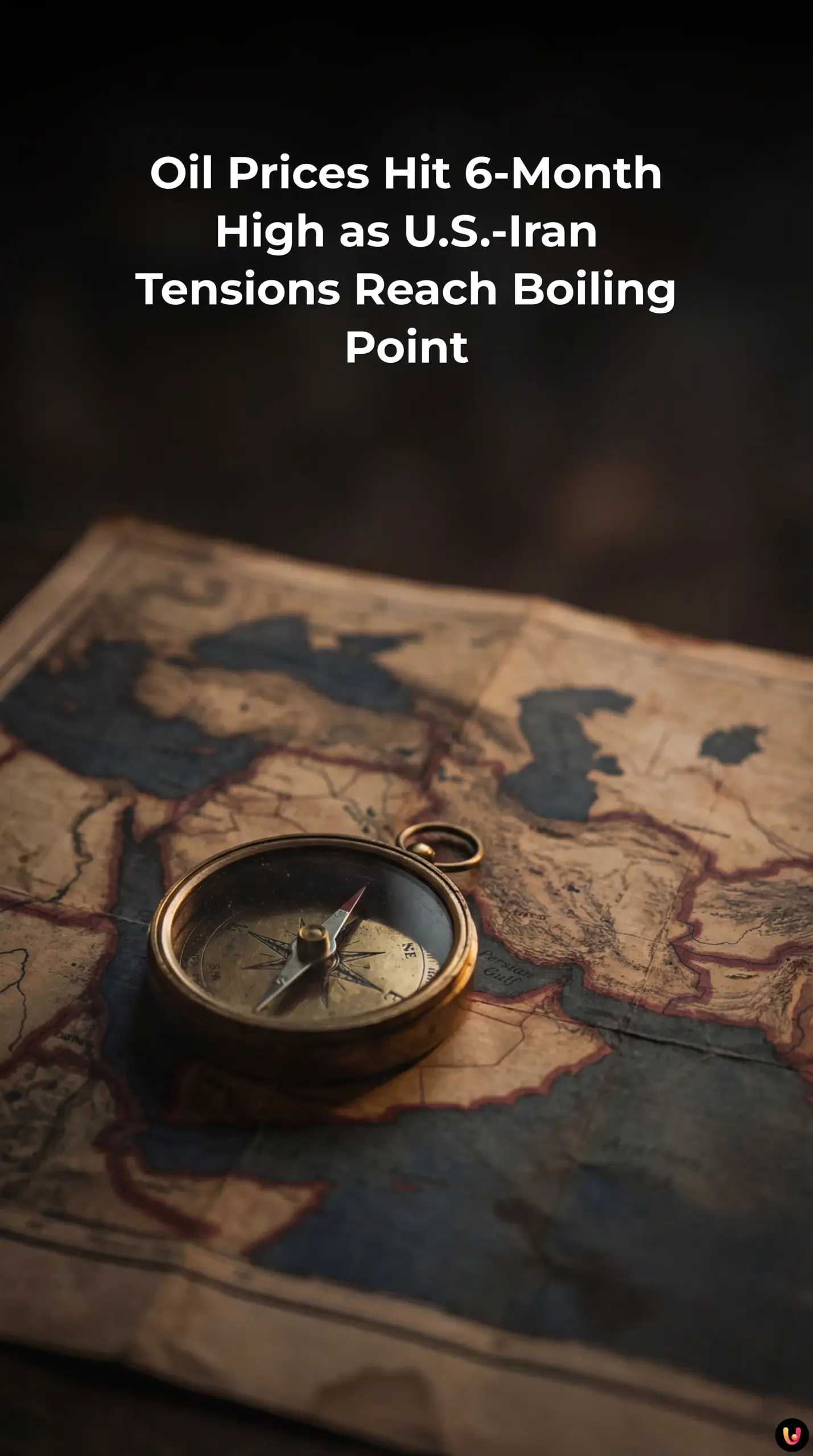 Oil pumpjack silhouette against a sunset with a rising stock market graph overlay.