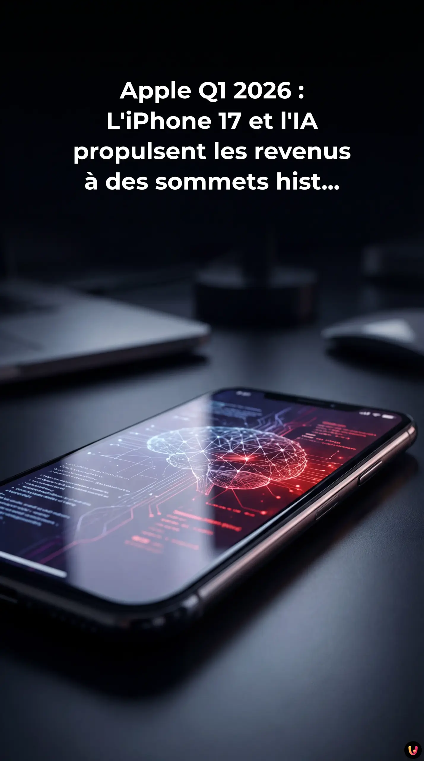 Logo Apple lumineux sur fond de courbes financi&egrave;res ascendantes symbolisant le succ&egrave;s.