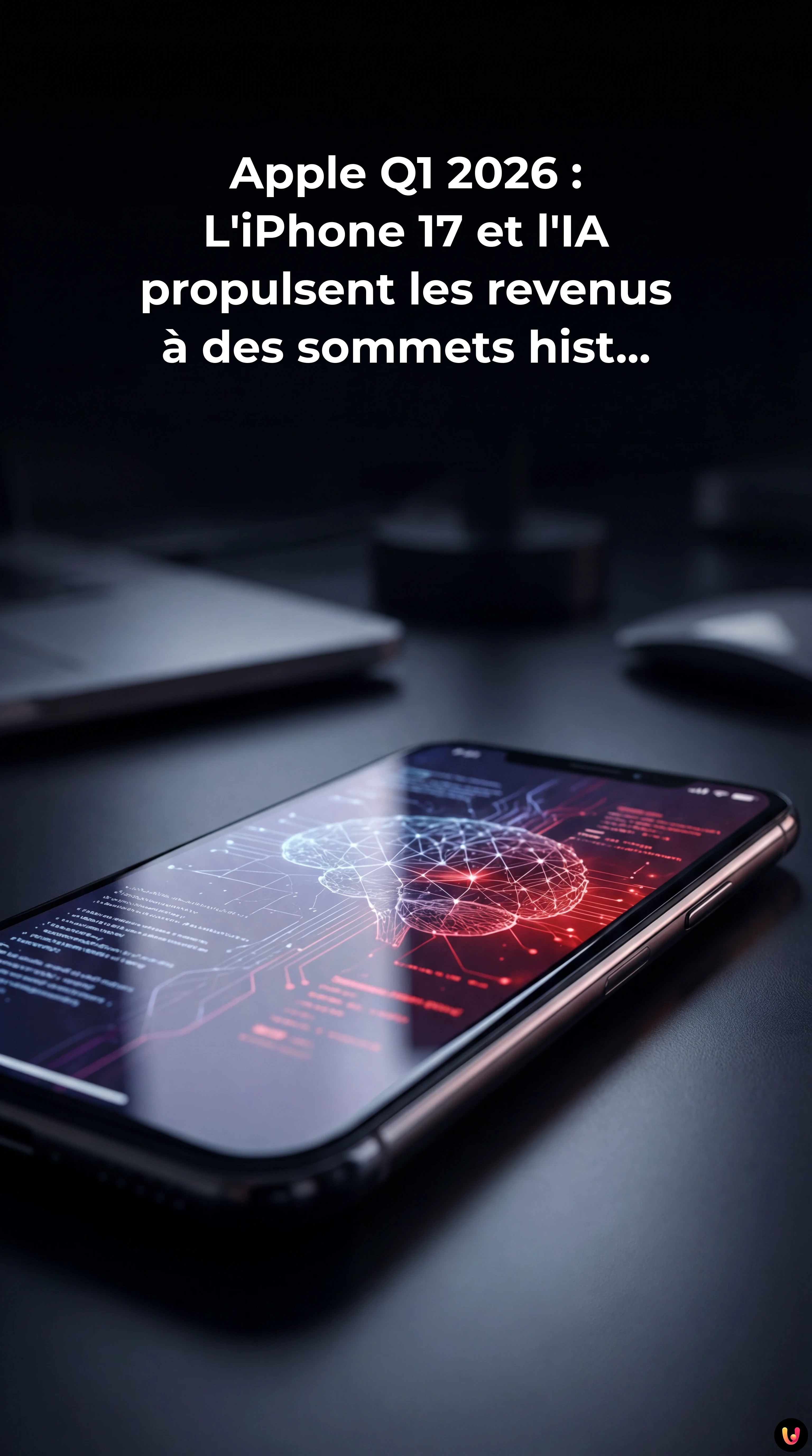 Logo Apple lumineux sur fond de courbes financières ascendantes symbolisant le succès.