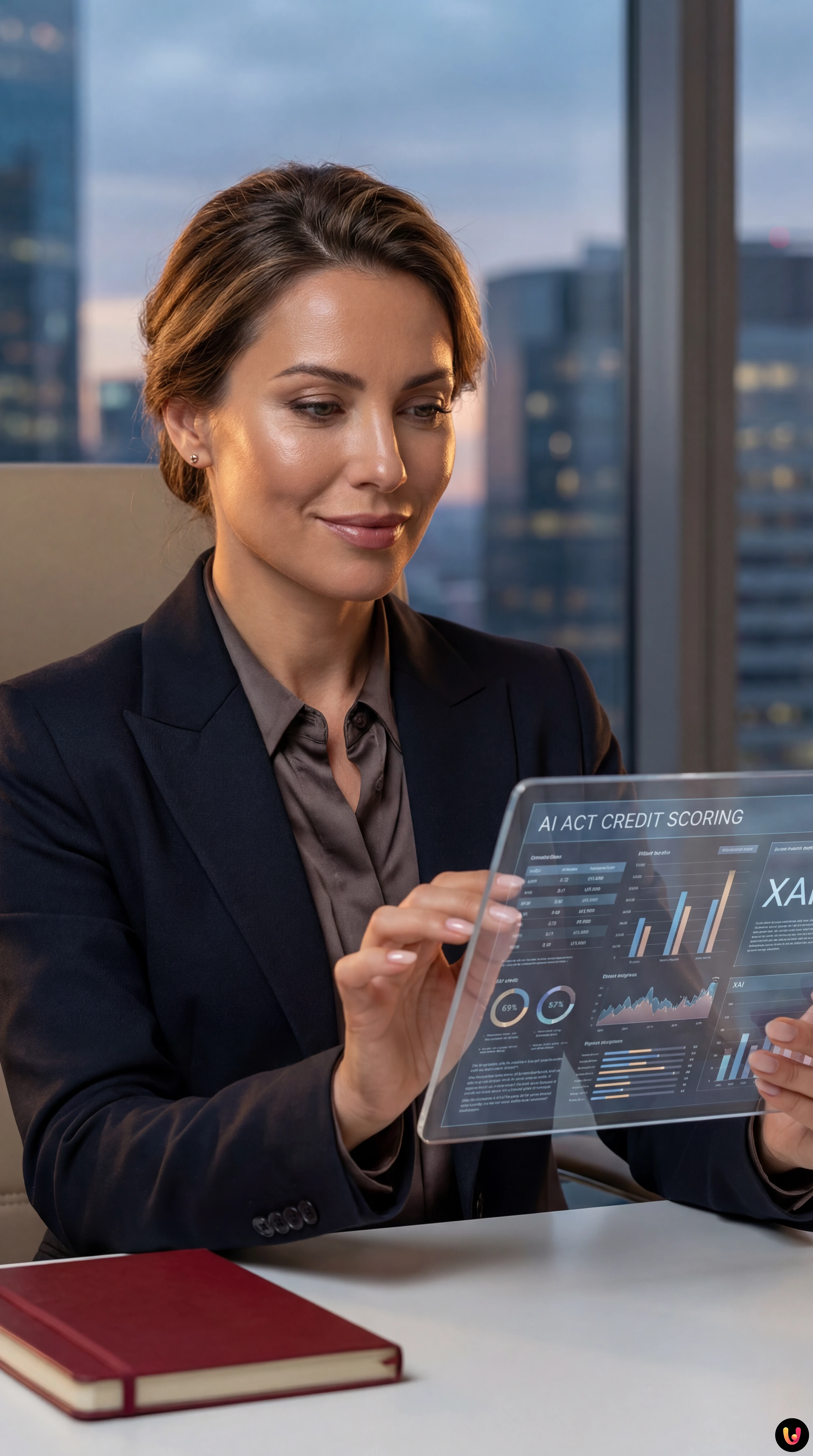 An&aacute;lisis de datos financieros en pantalla con gr&aacute;ficos de credit scoring