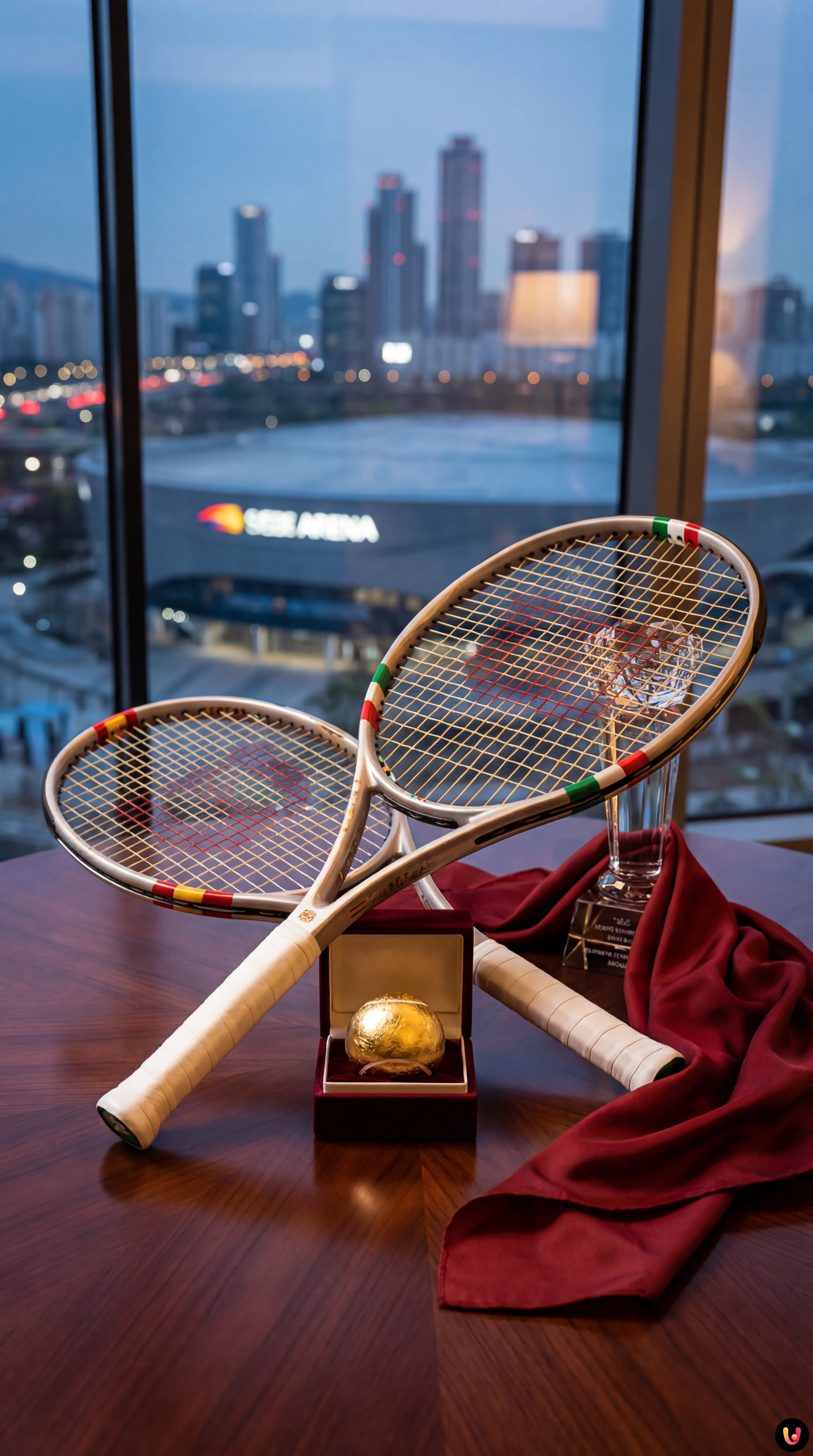 Carlos Alcaraz et Jannik Sinner en plein match de tennis &agrave; S&eacute;oul
