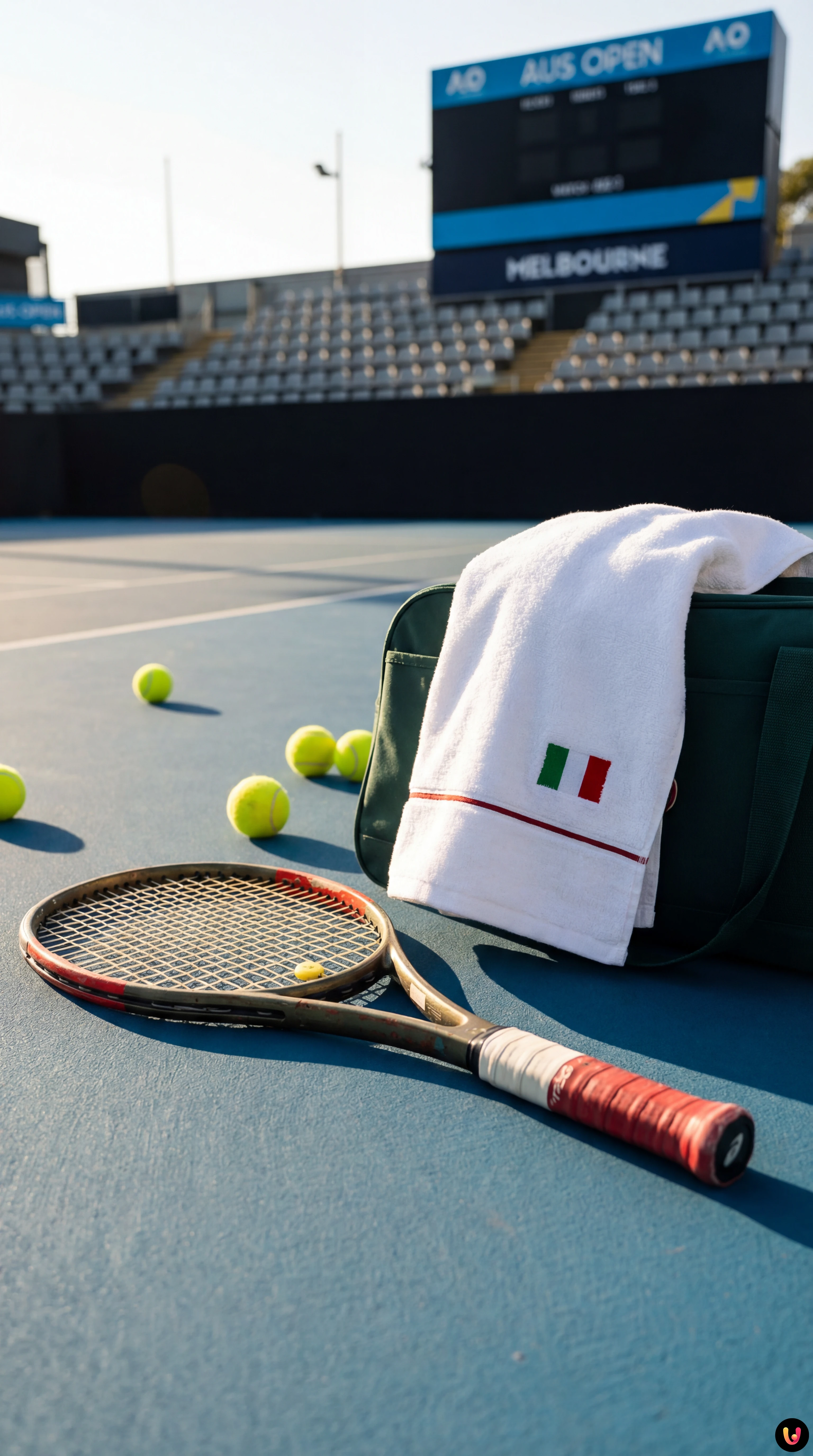 Matteo Berrettini con espressione delusa durante un momento di pausa sul campo da tennis