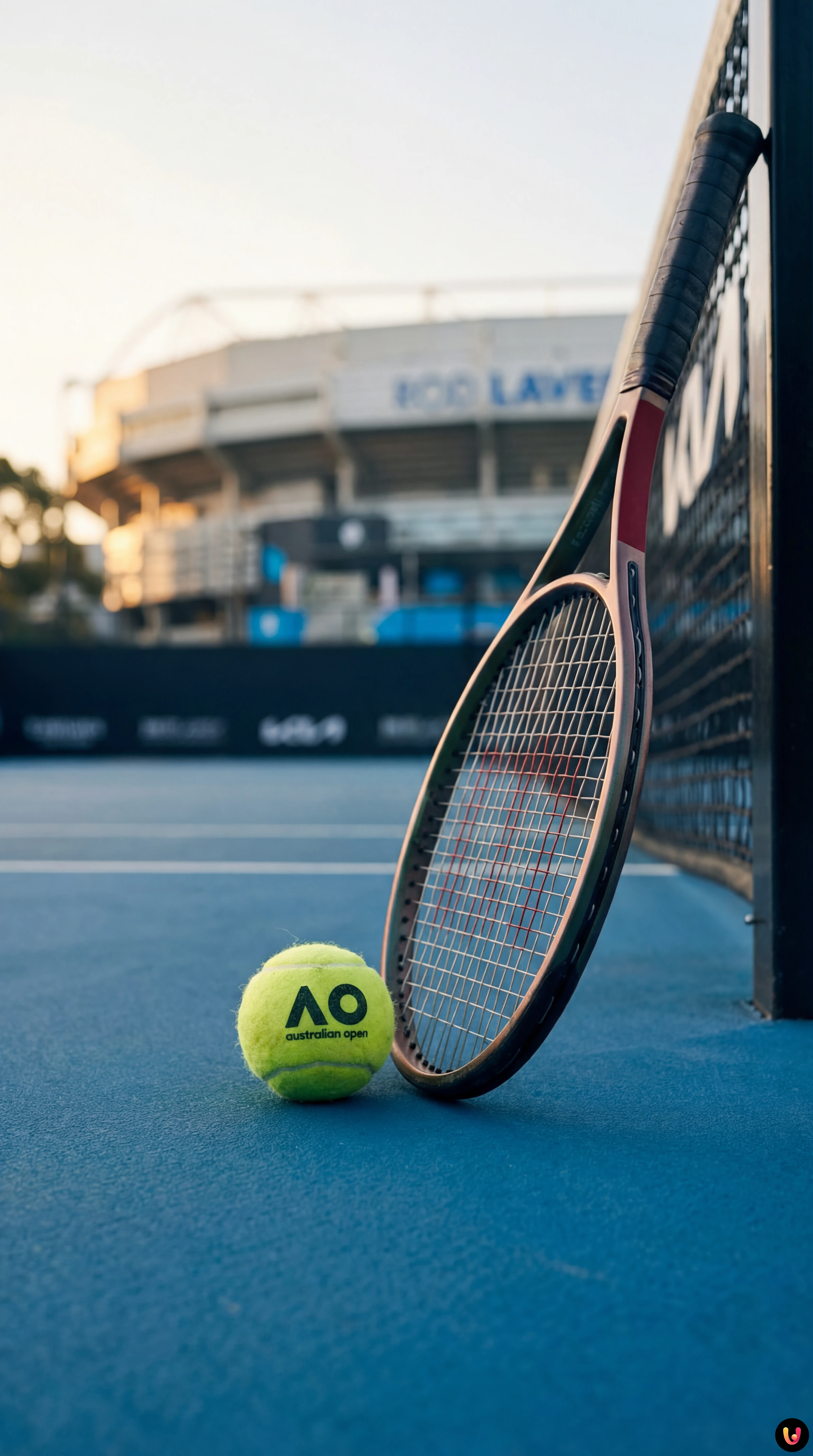 Jannik Sinner in azione sul campo di cemento blu degli Australian Open a Melbourne