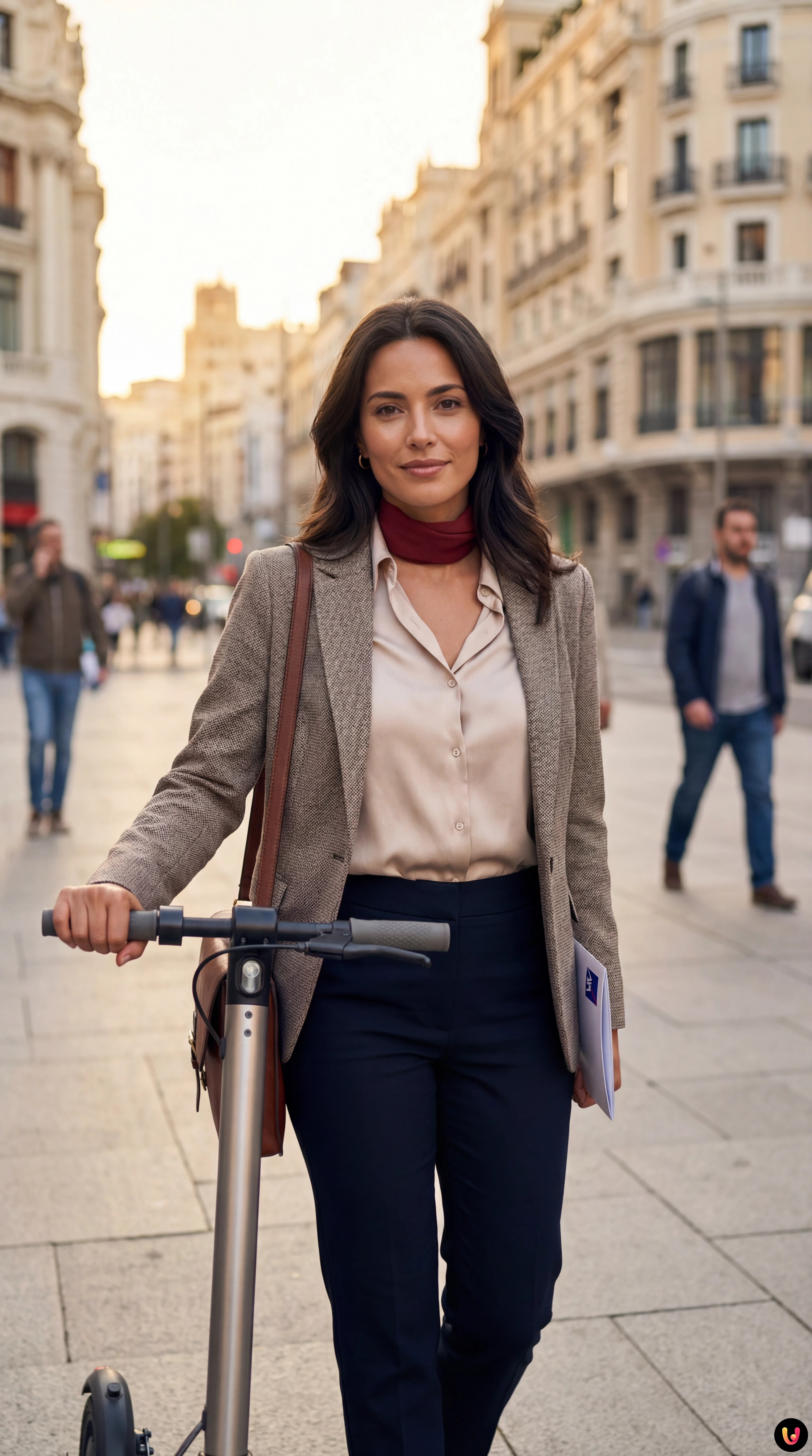Utente su monopattino elettrico in citt&agrave; per la nuova polizza AXA Patinete 360