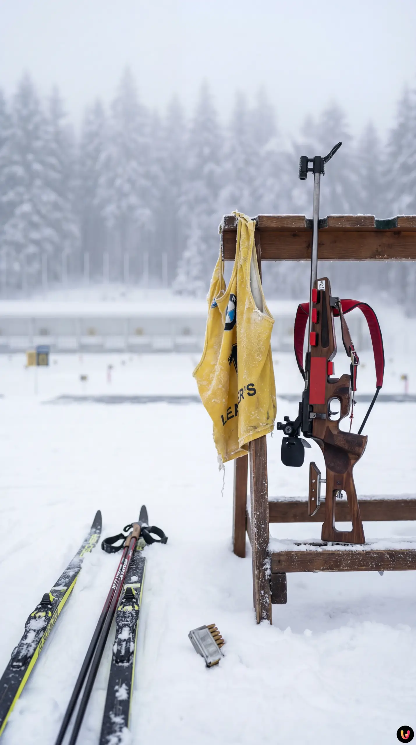 Lou Jeanmonnot en plein effort sur la piste de biathlon d'Oberhof avec son dossard jaune