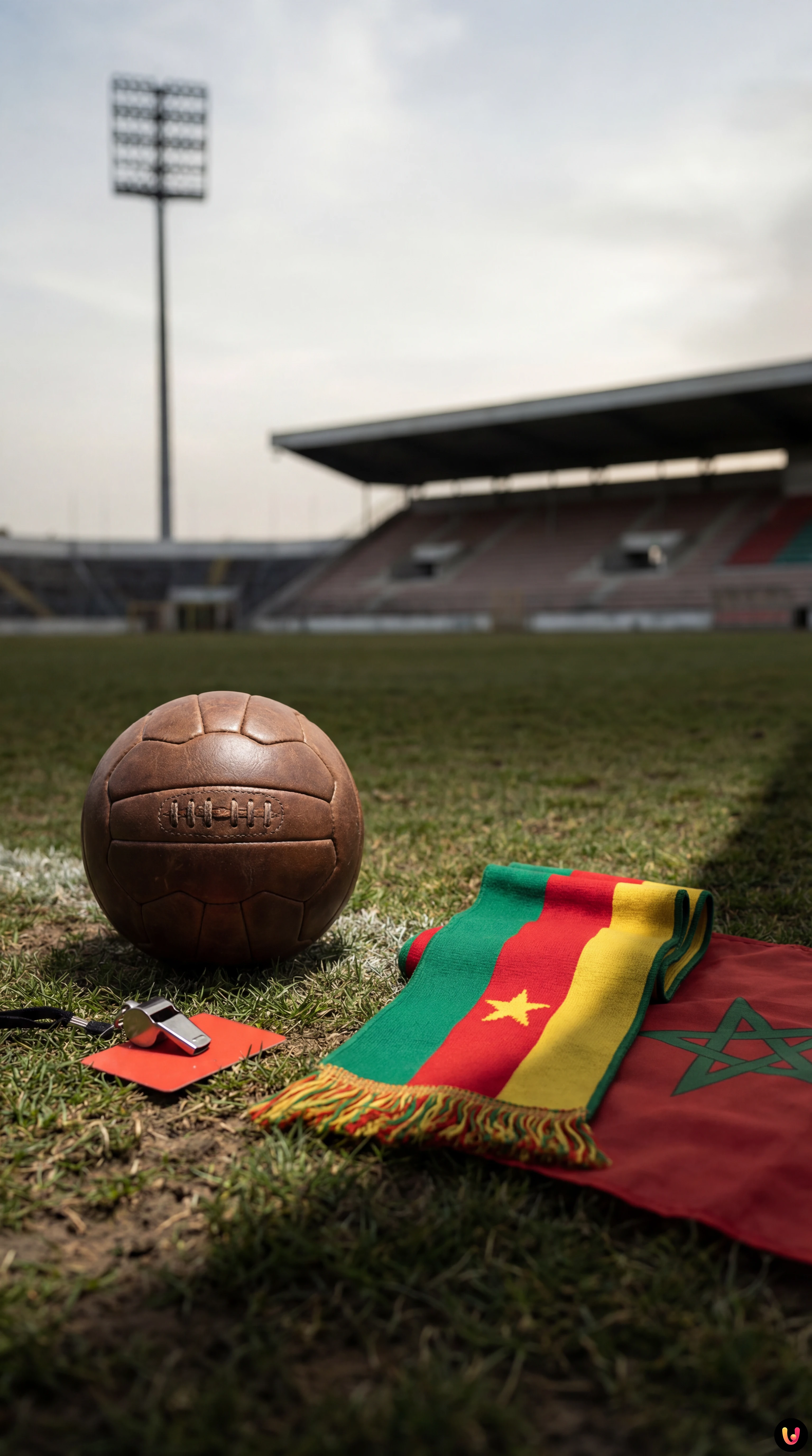 Joueurs camerounais protestant contre l'arbitre durant le match Cameroun-Maroc CAN 2025.
