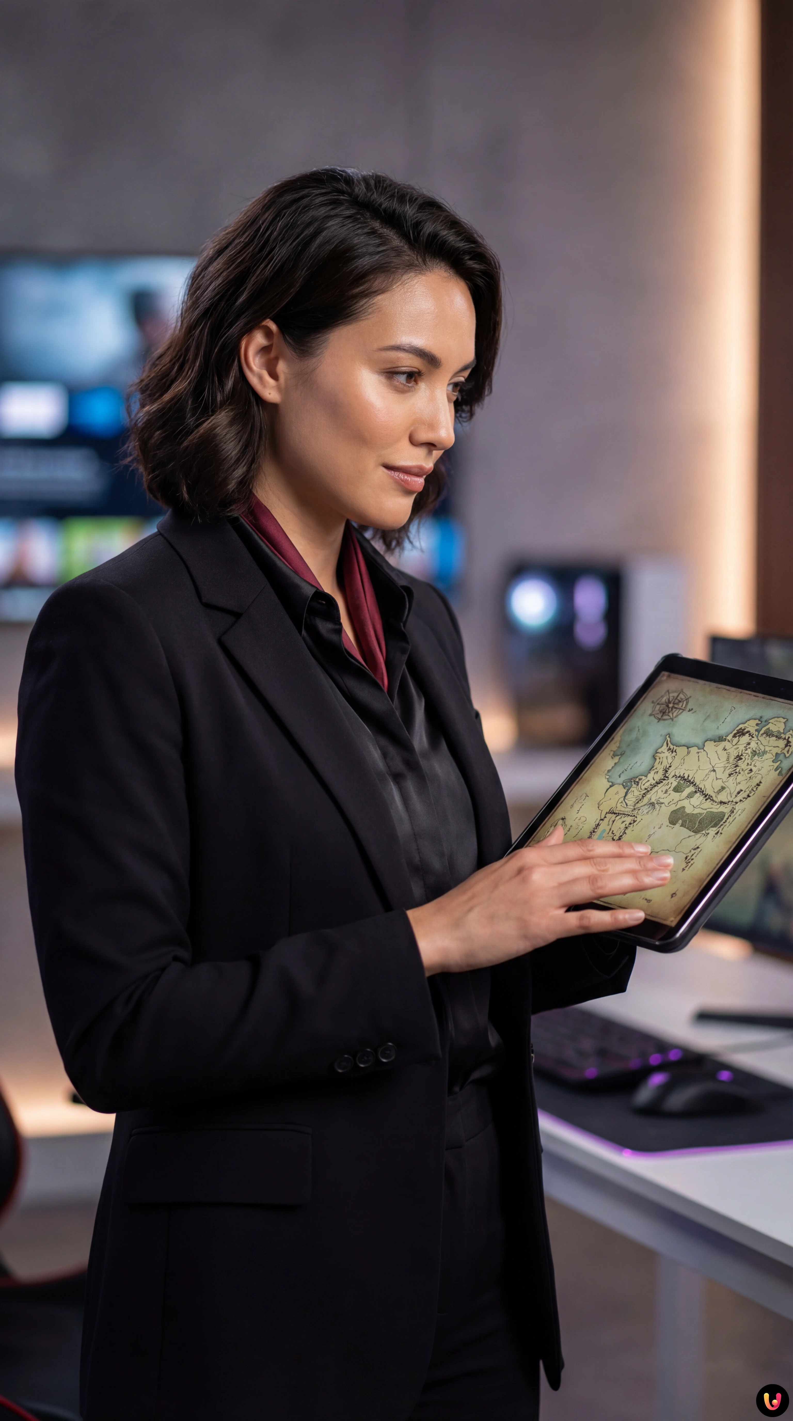 Guerriero di Crimson Desert osserva una mappa open world vasta e dettagliata.