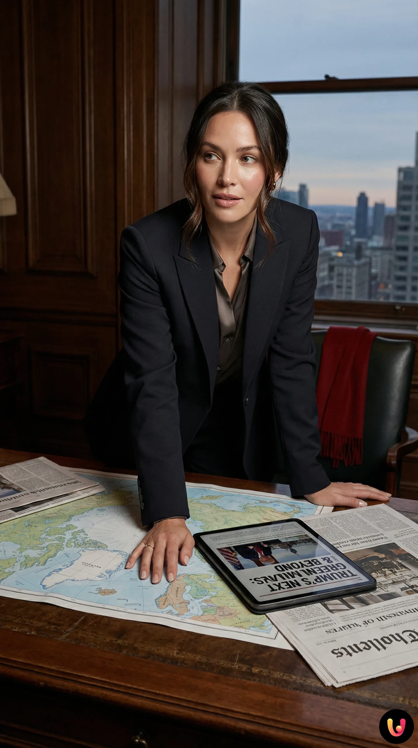 Donald Trump osserva una mappa geopolitica globale nello Studio Ovale.