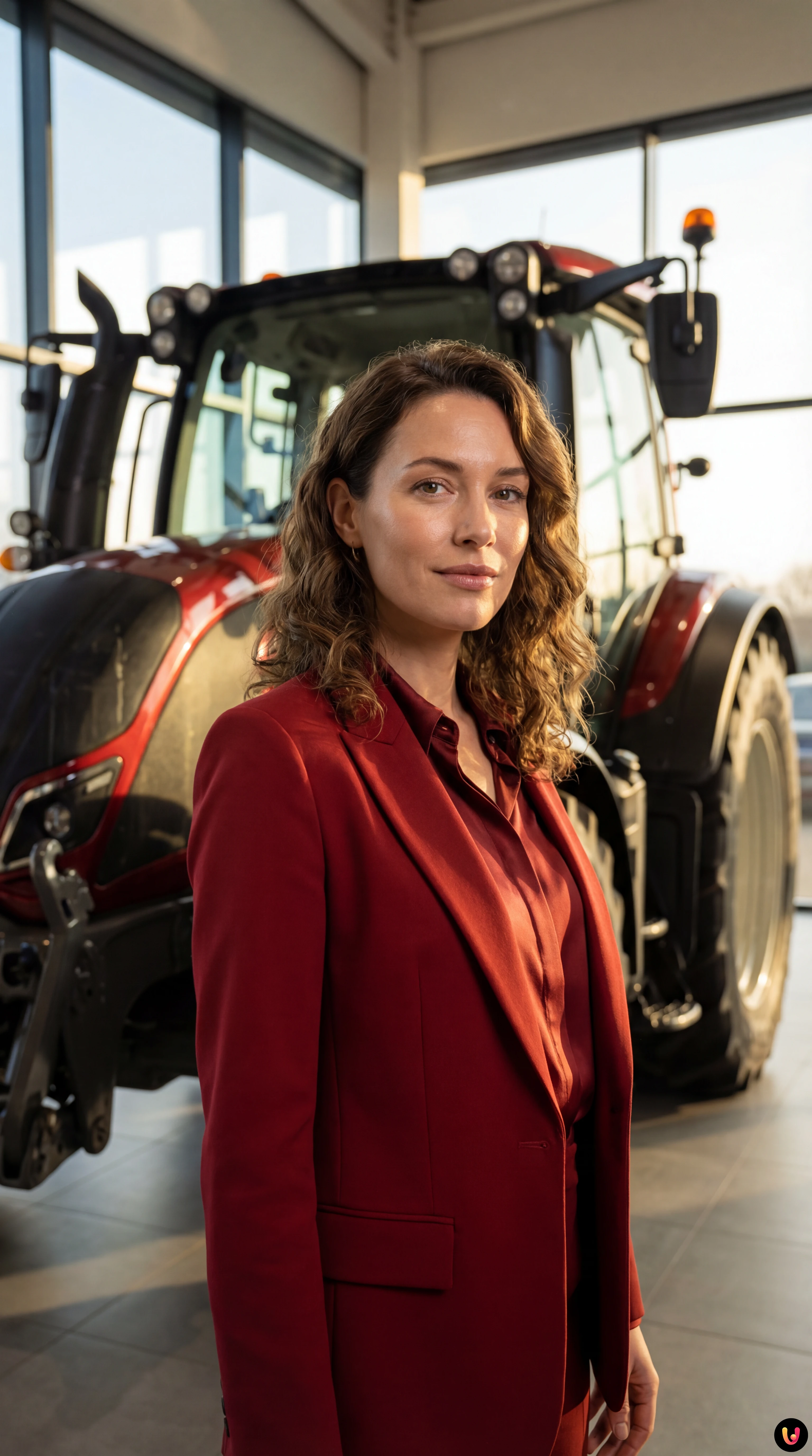 Moderno trattore agricolo al lavoro in un campo con tecnologia 4.0