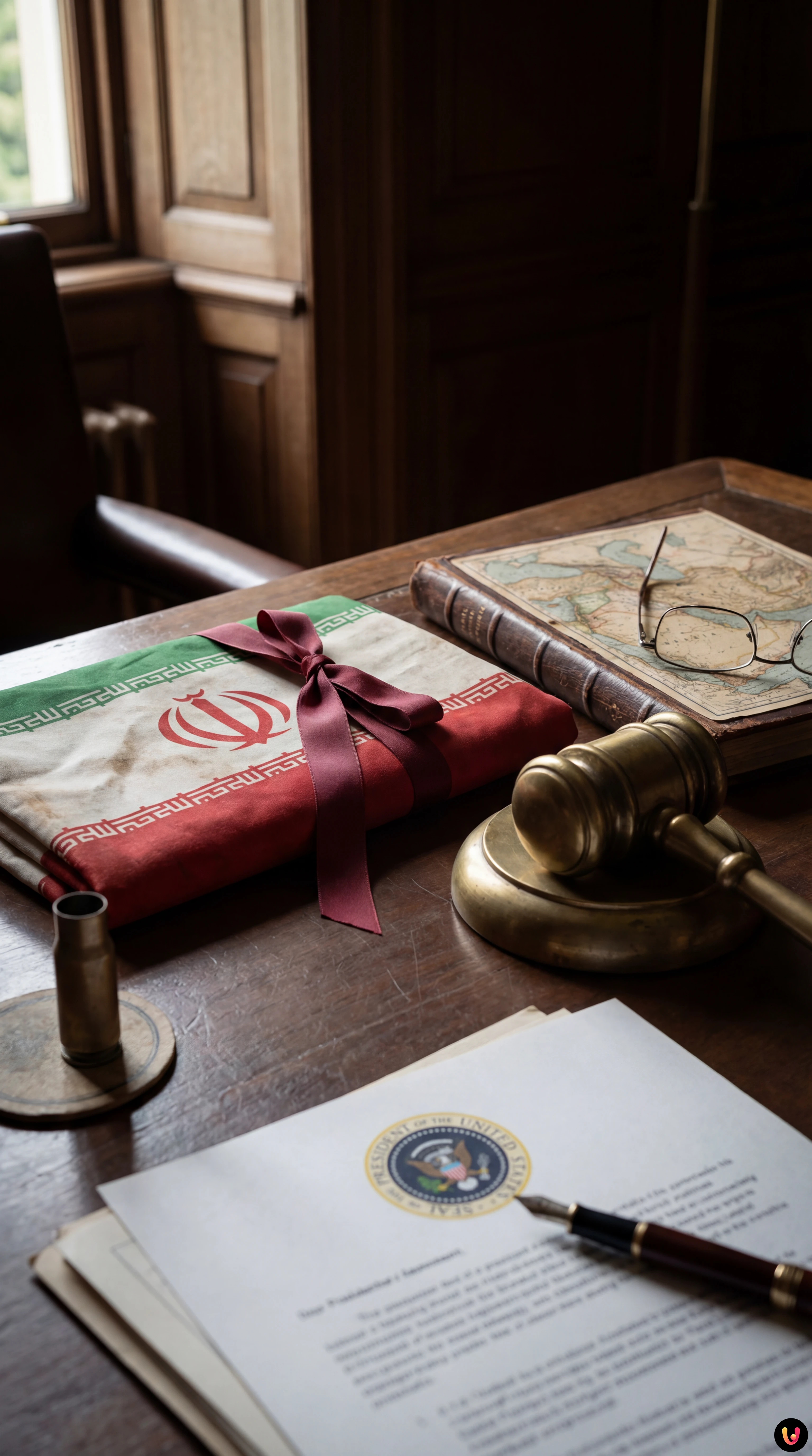 Primo piano di Donald Trump con sfondo di proteste in Iran