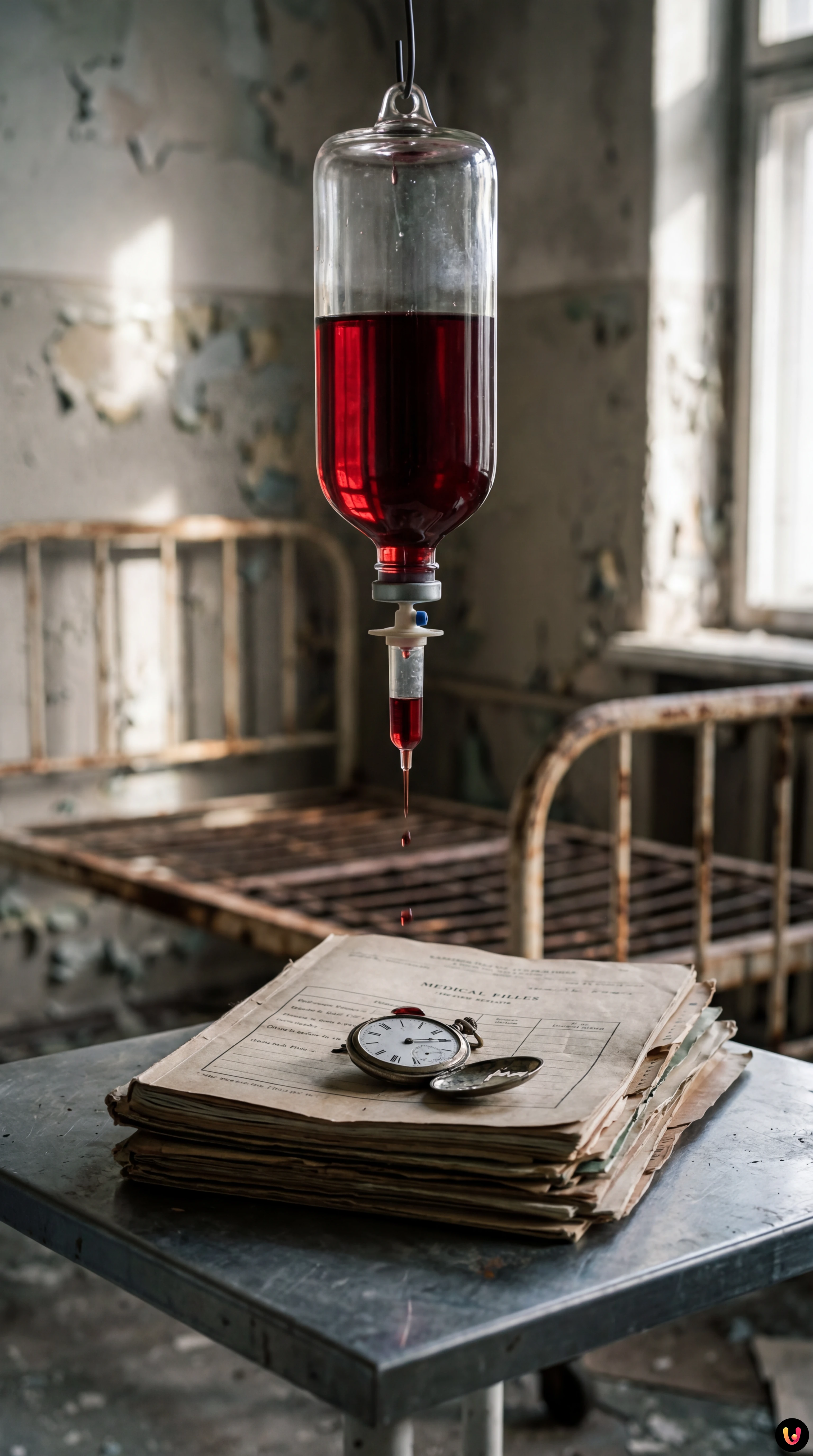 Cartella clinica e flebo per chemioterapia in una stanza d'ospedale