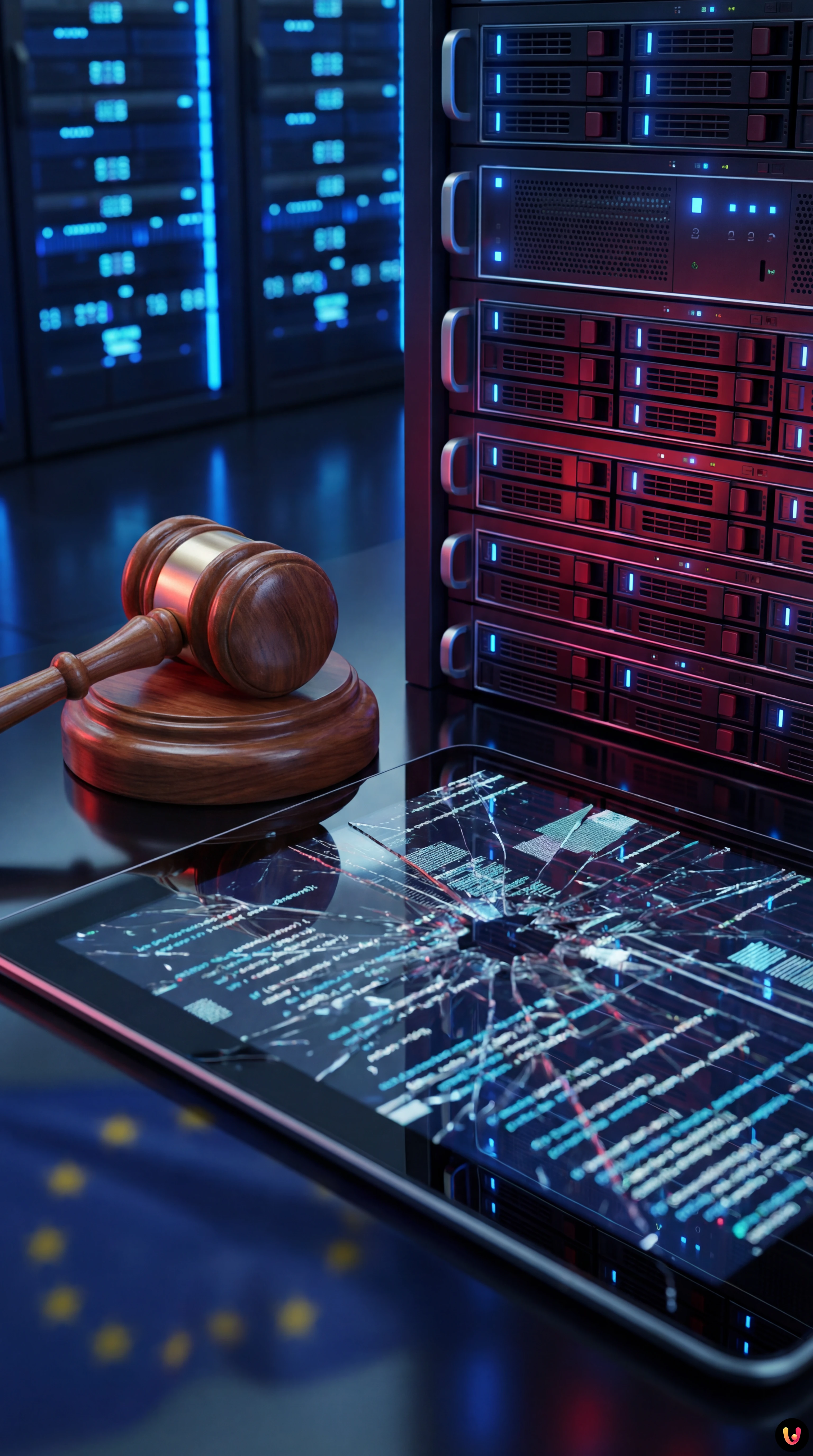 Bandiera dell'Unione Europea e silhouette di Elon Musk su sfondo digitale