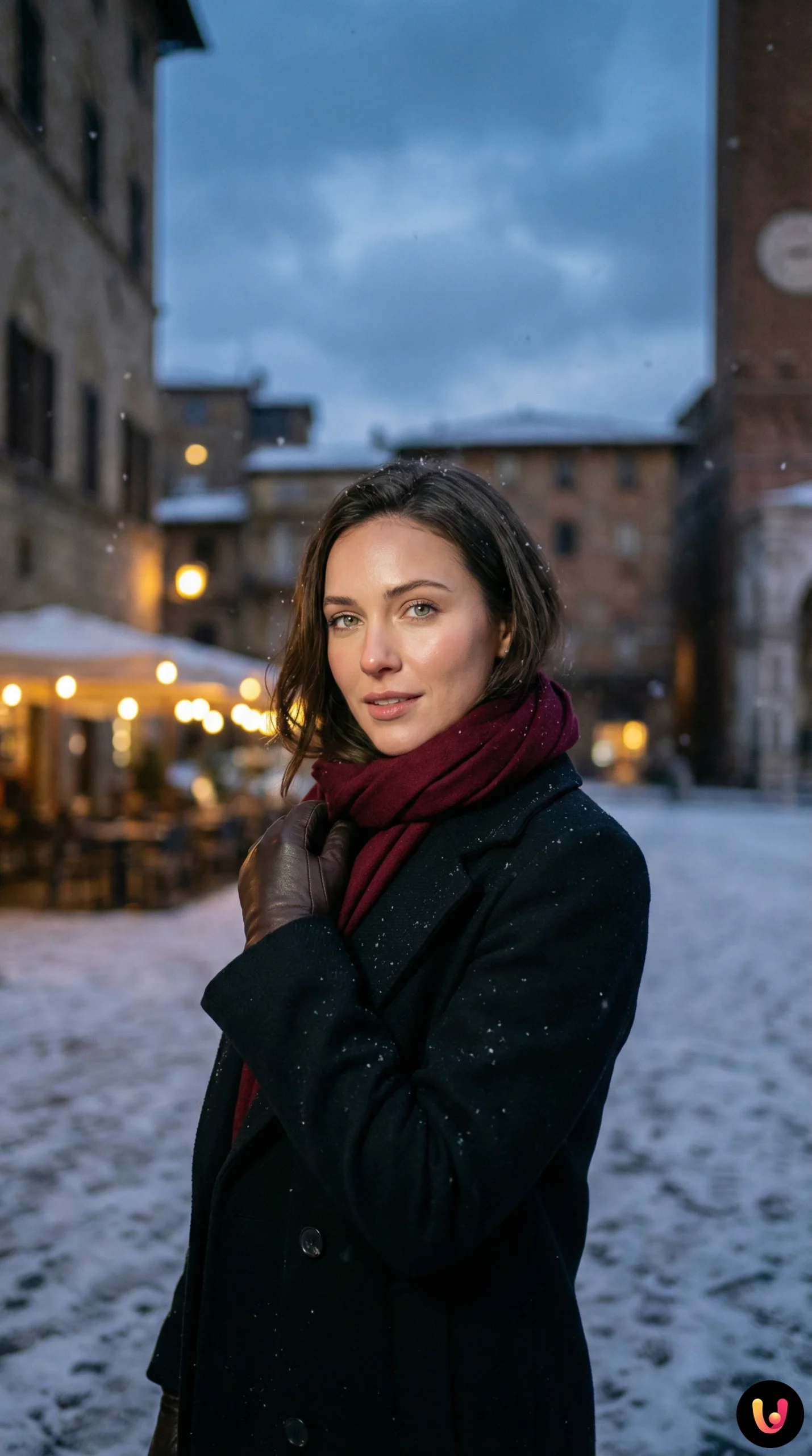 Paesaggio invernale italiano con neve e cielo nuvoloso