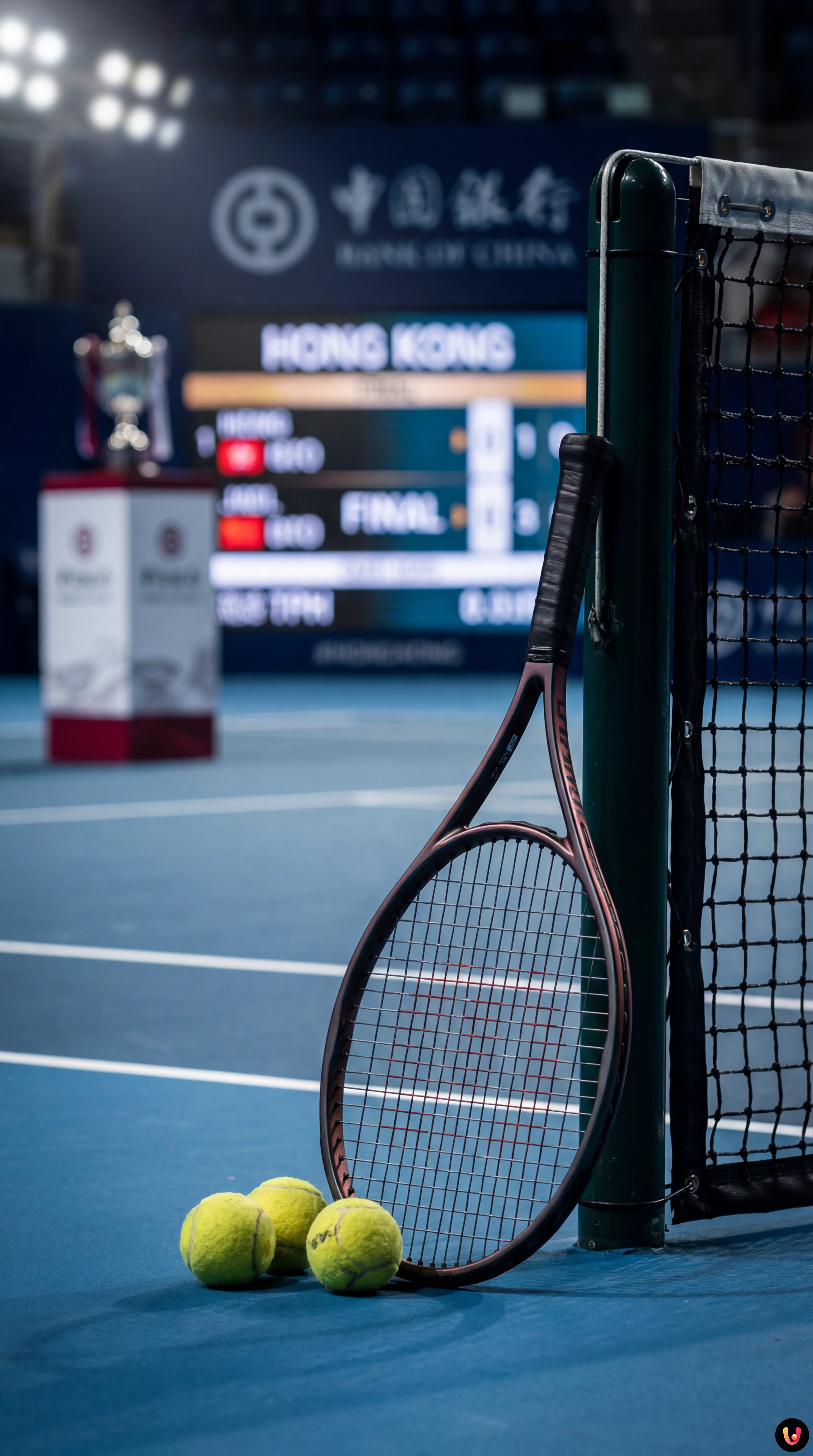 Lorenzo Musetti in azione durante la finale ATP di Hong Kong contro Alexander Bublik