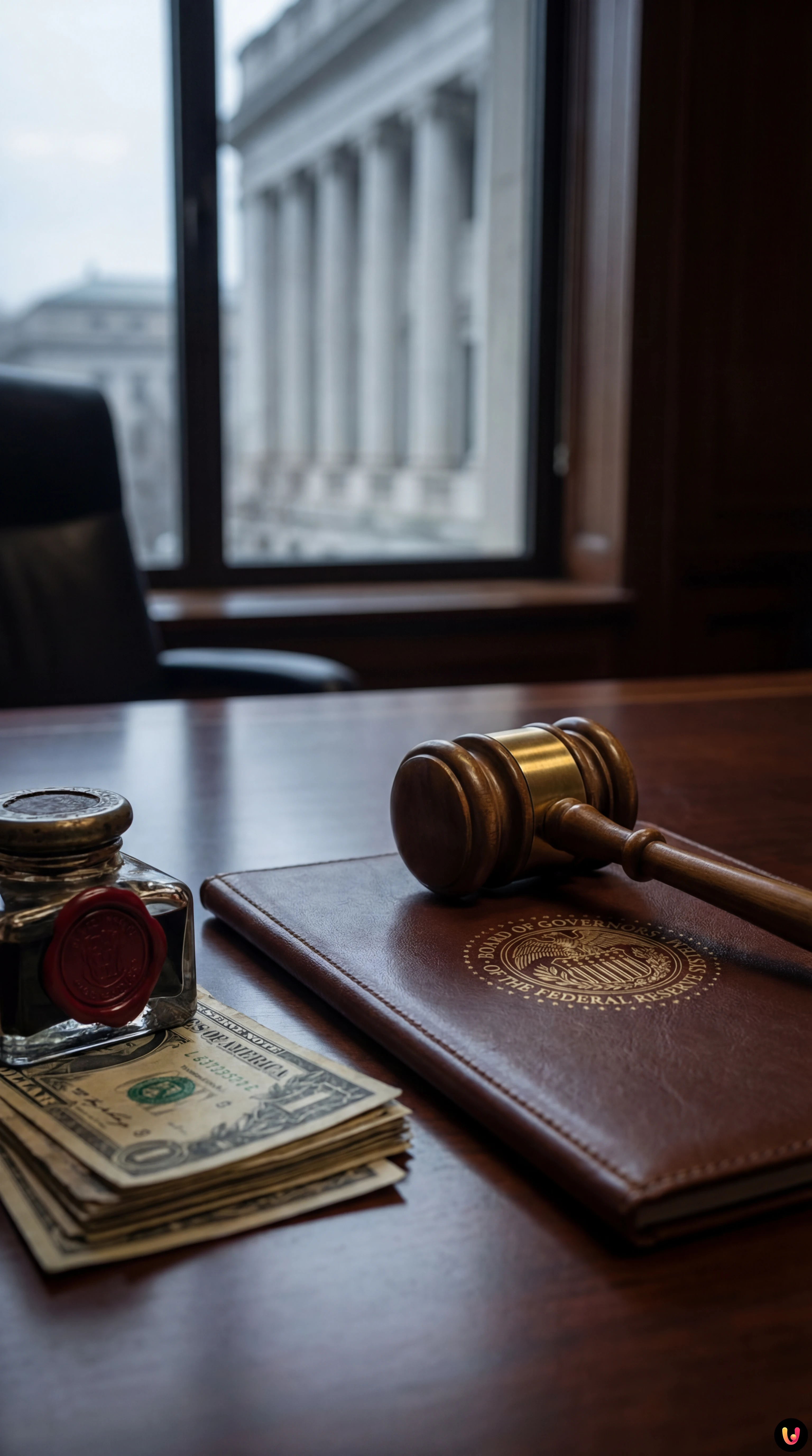 Primo piano di Jerome Powell e Donald Trump su sfondo bandiera americana